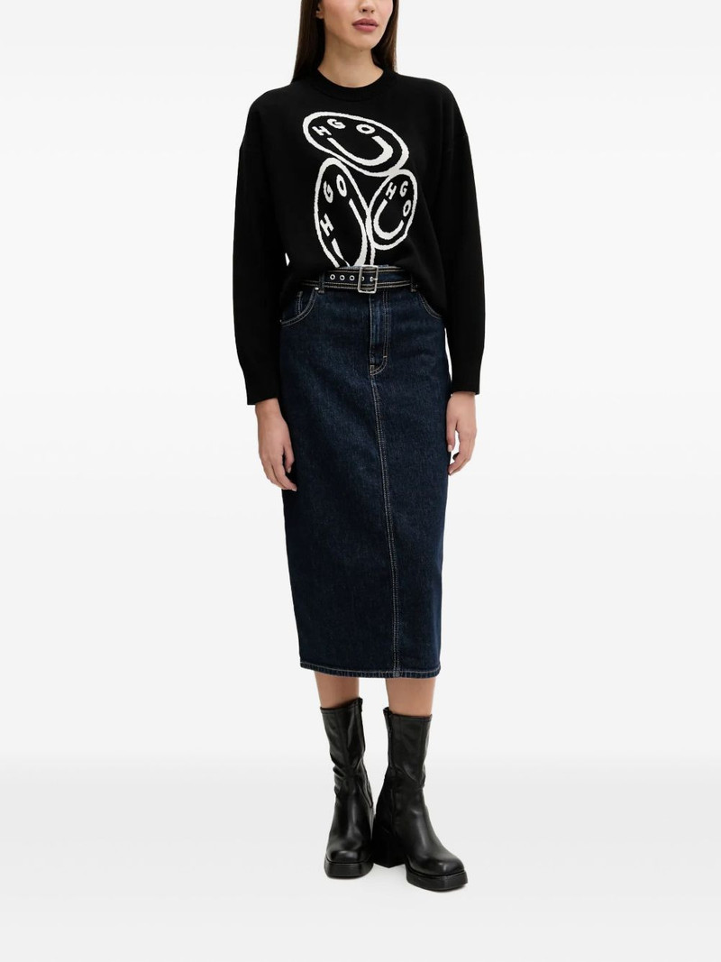 HUGO belted denim midi skirt outlook