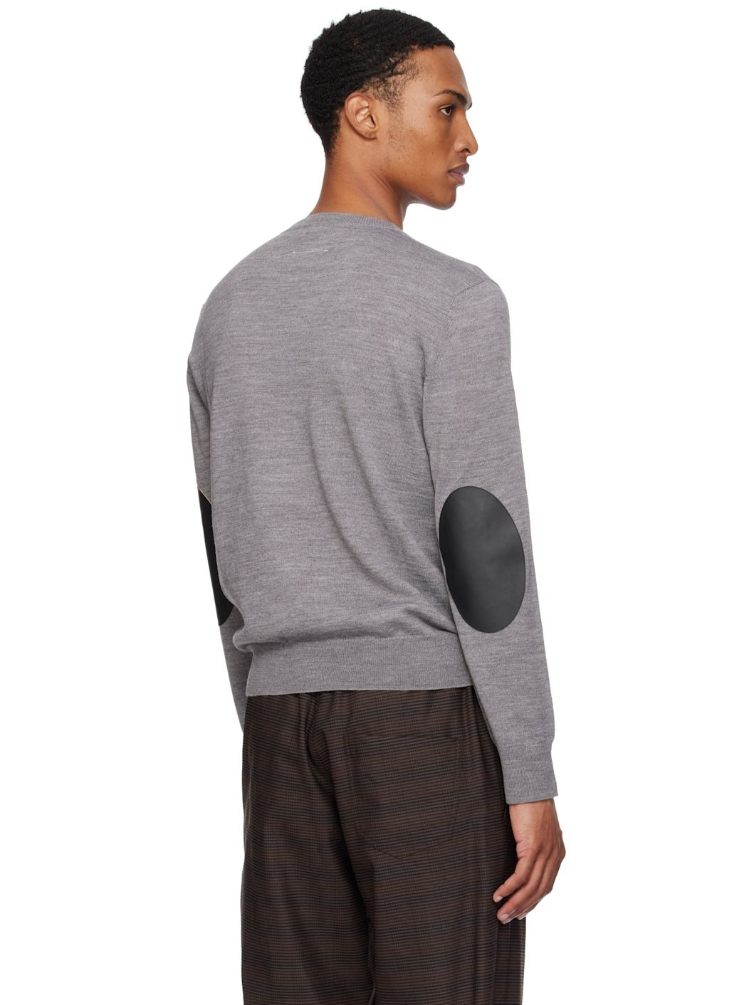 Gray Elbow Patch Sweater - 3