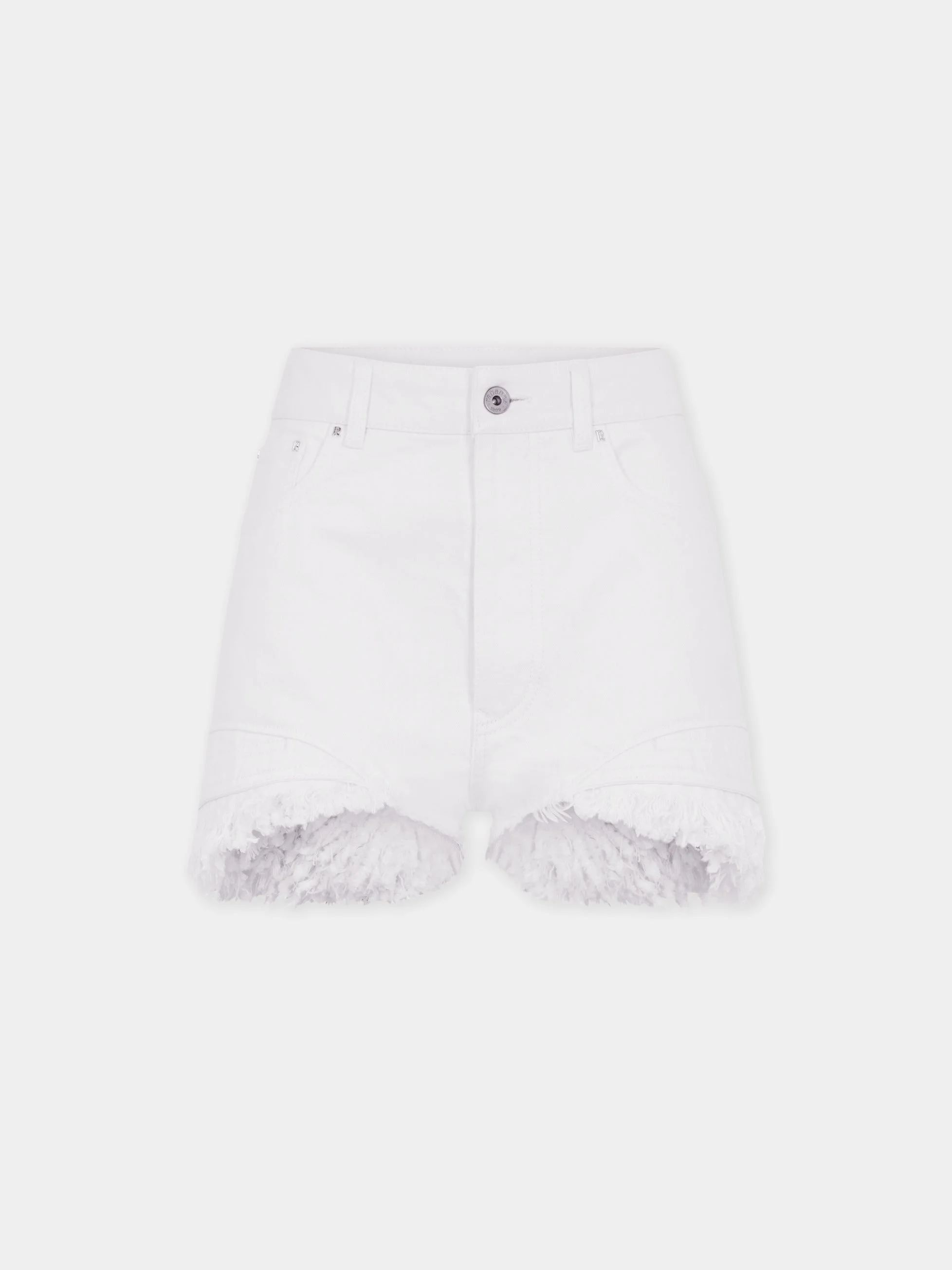 MINI WHITE DENIM SHORTS WITH FRINGES - 1