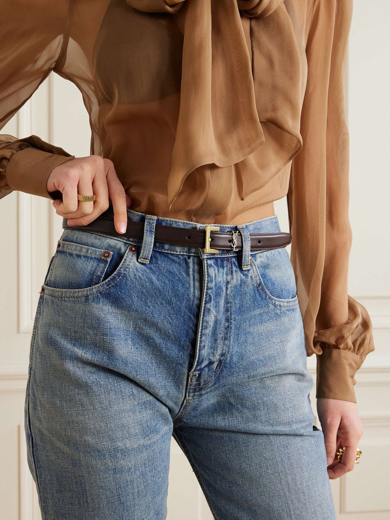 SAINT LAURENT Cassandre leather belt Burgundy outlook