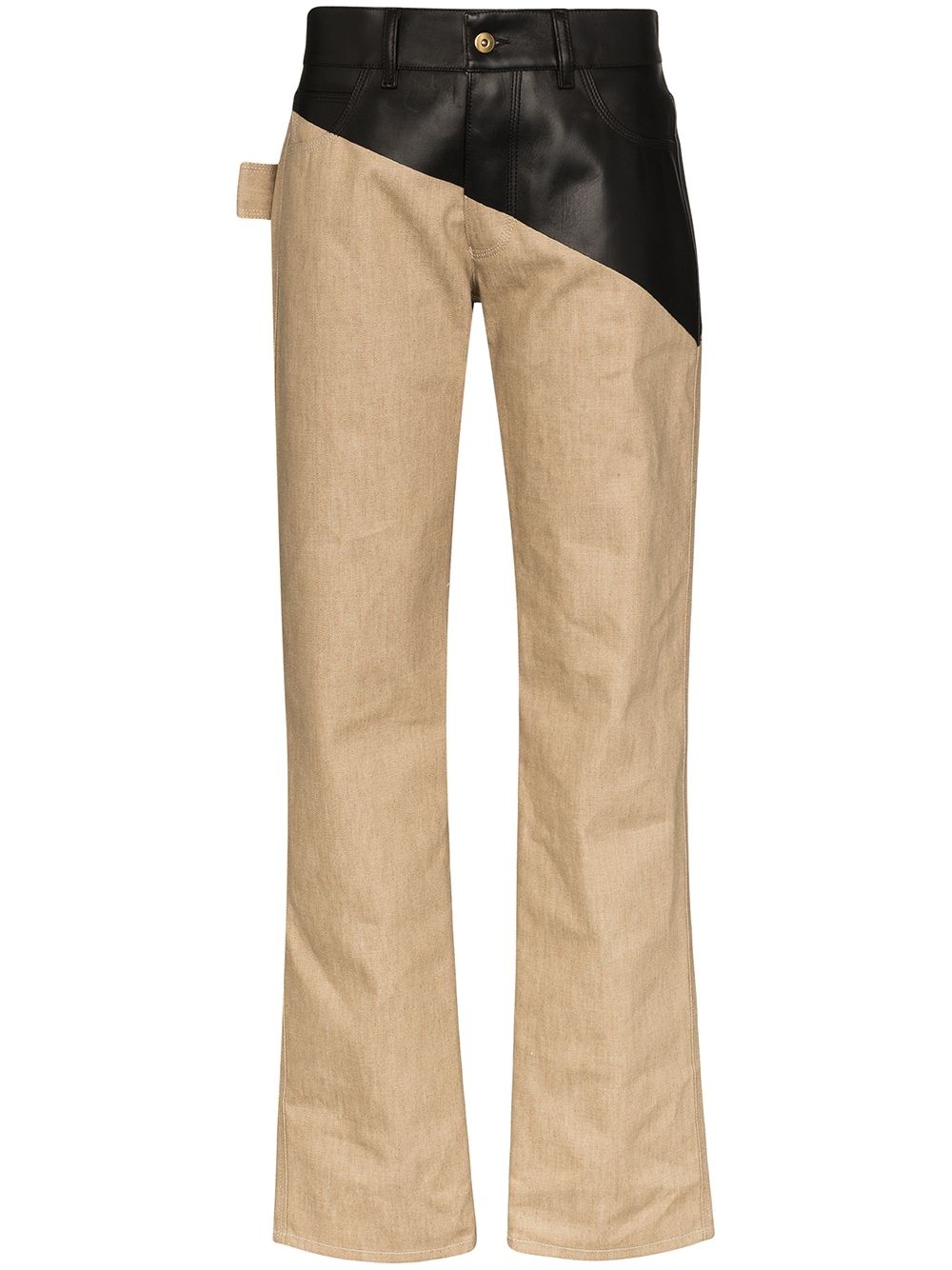 leather-panelled cotton trousers - 1