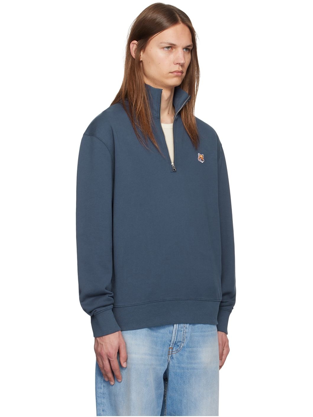 Blue Fox Head Half-Zip Sweatshirt - 2