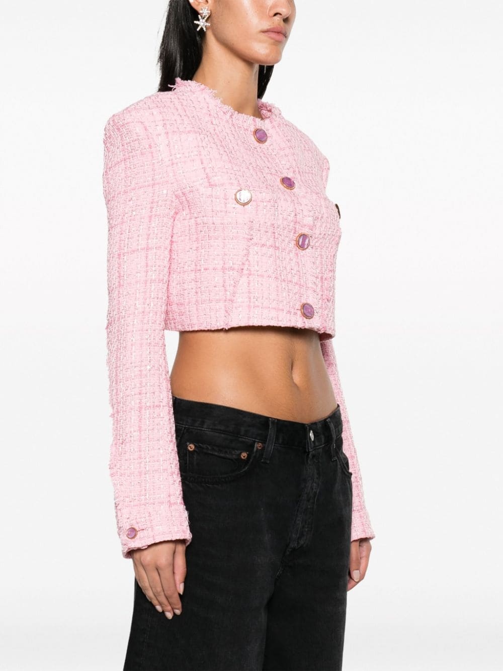 button-up cropped tweed jacket - 3