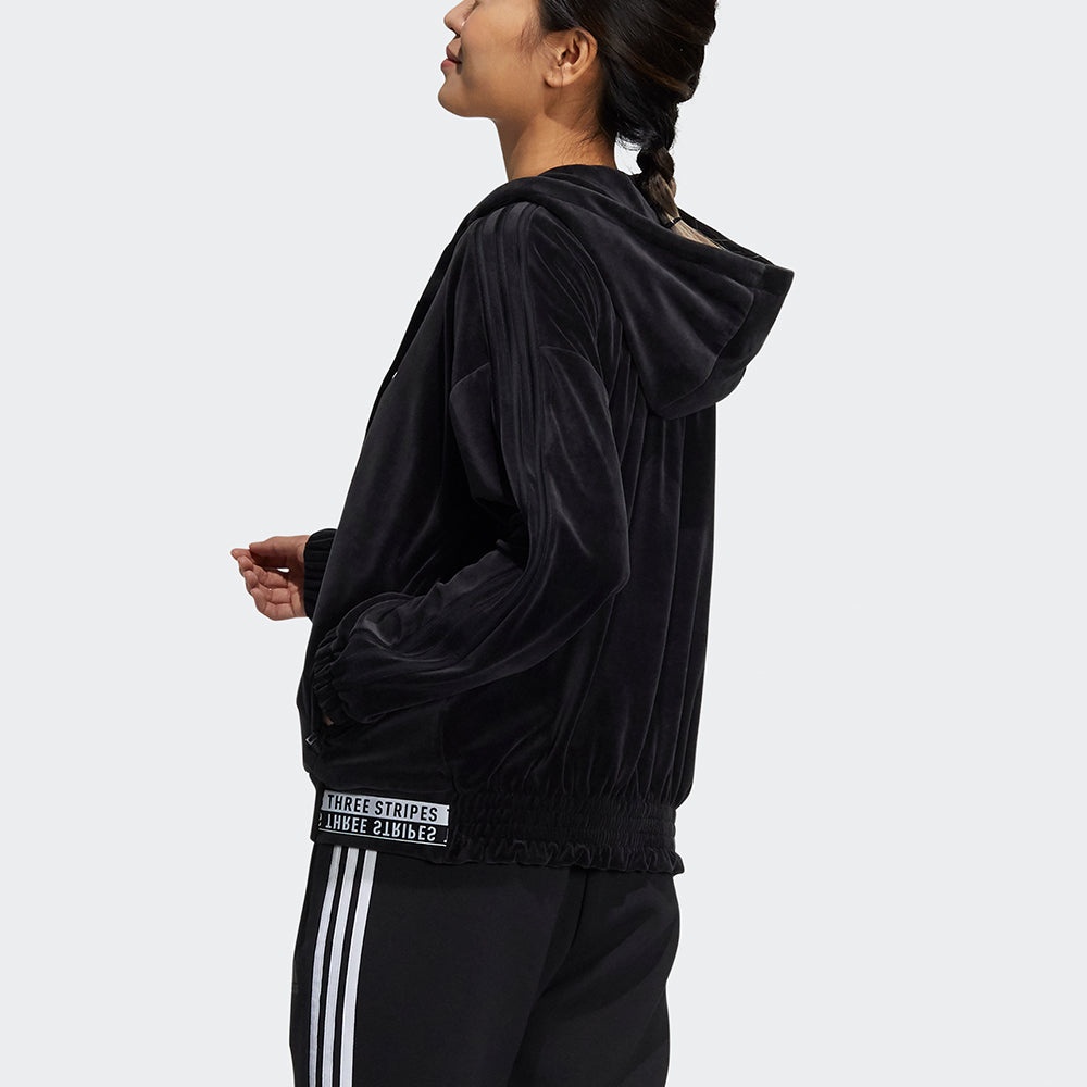 (WMNS) adidas Velour Jkt Velvet Hooded Jacket Black HG1845 - 3