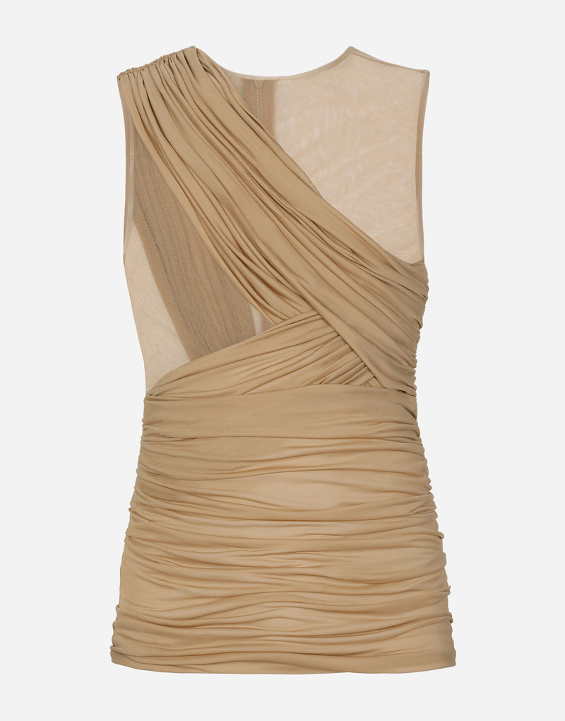 Stretch tulle T-shirt with draping 1