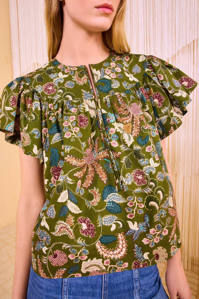 ULLA JOHNSON Perline Flutter Sleeve Blouse outlook