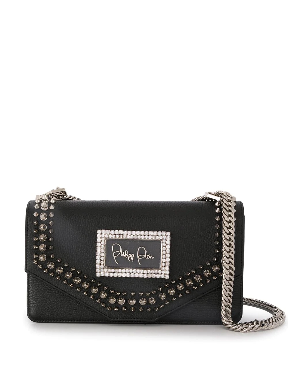 embellished logo plaque shoulder bag - 1