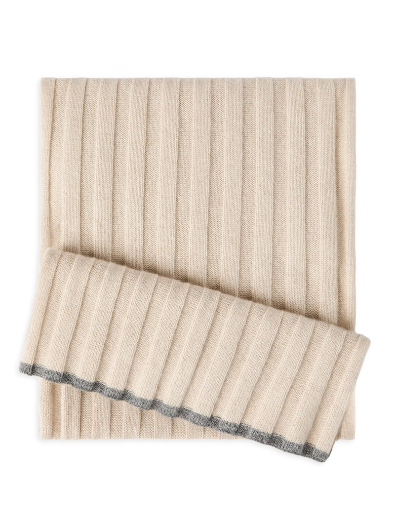 Men's Cashmere Rib Knit Scarf - Sand 1