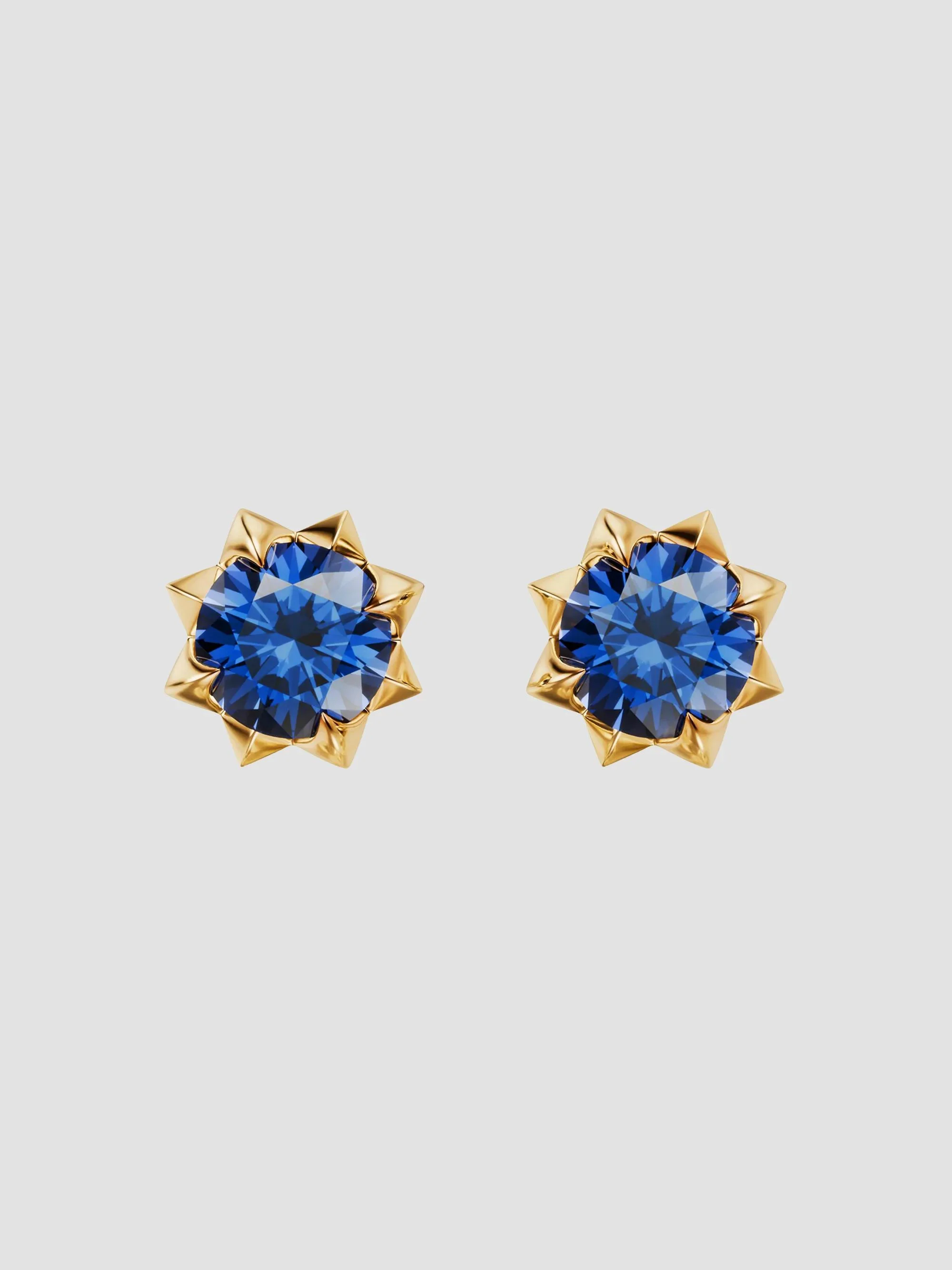 Women's Petite Pave Stud Earrings in 18K Yellow Gold - Light Blue Sapphire - 1