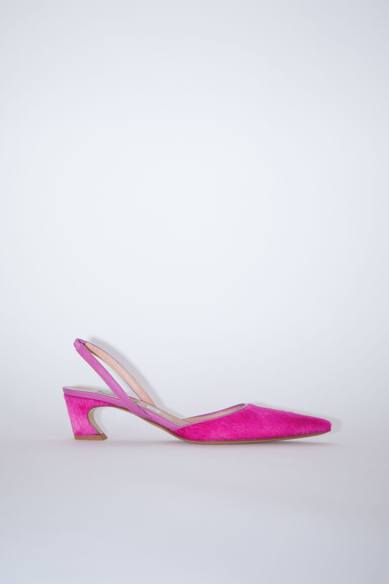 Hairy leather slingback pumps - Fuchsia pink 1