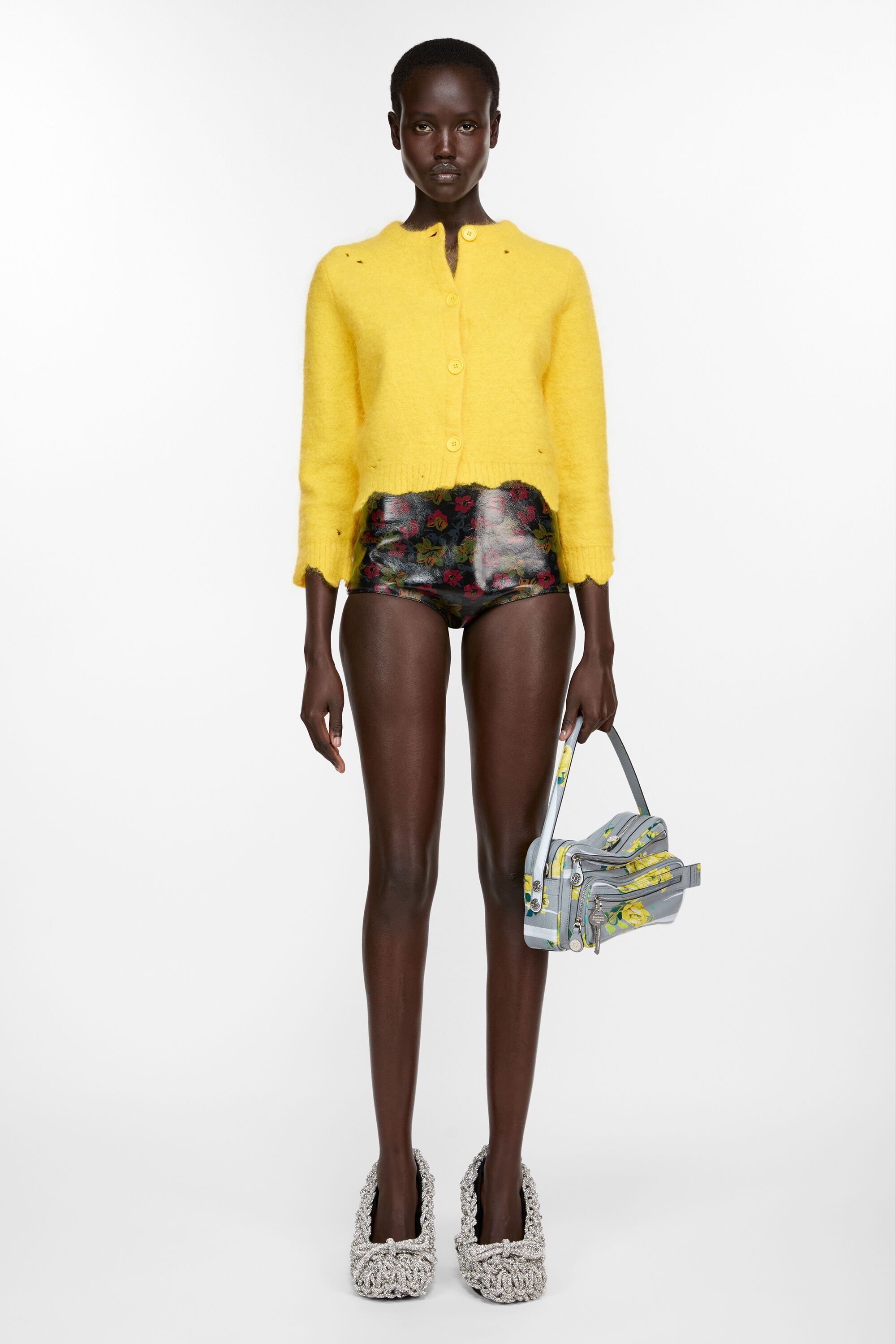 Leather flower print shorts - Black Multicolor - 2