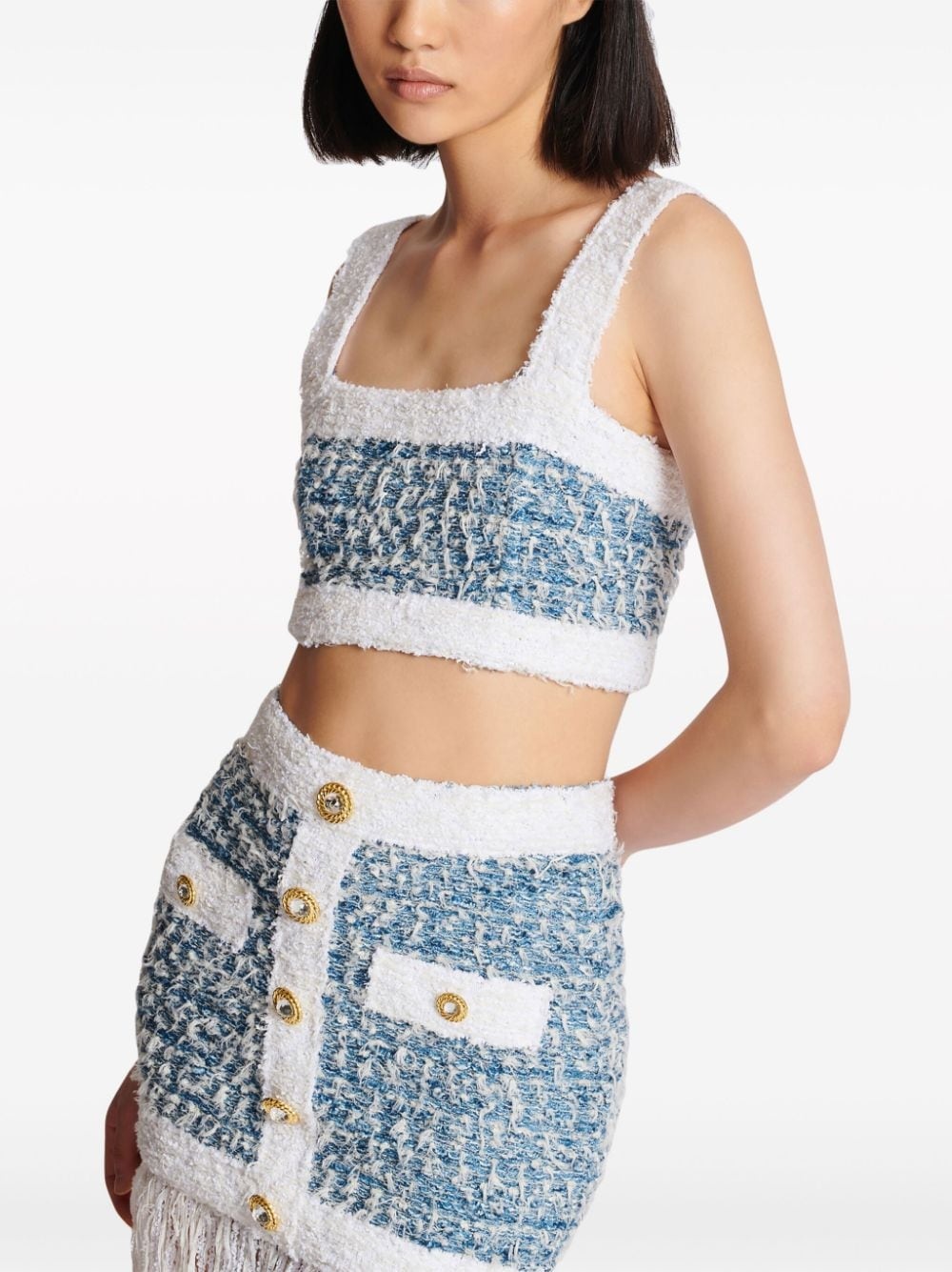 denim tweed crop top - 6