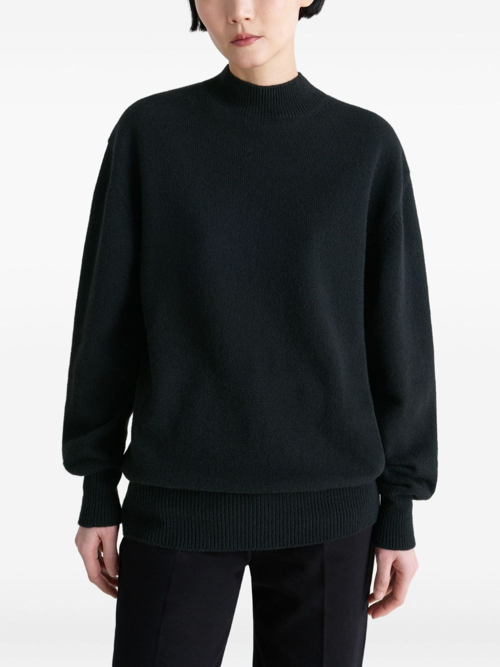 mock neck rib-knit trim sweater - 3