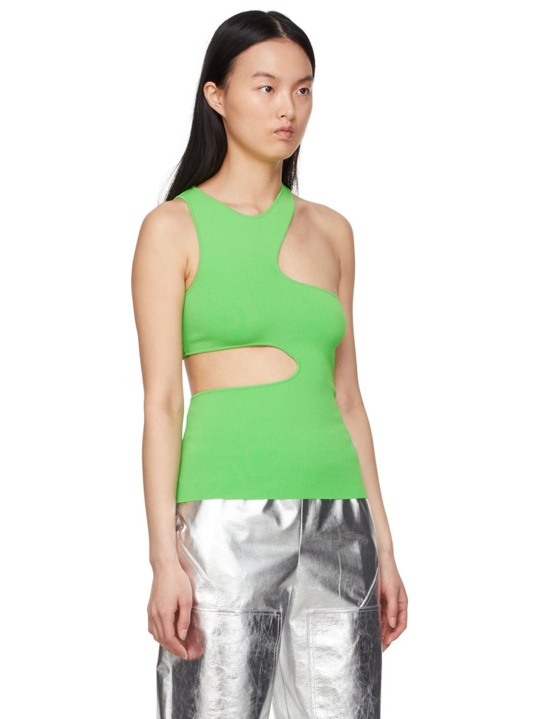 Green Viscose Cut-Out Tank Top - 2