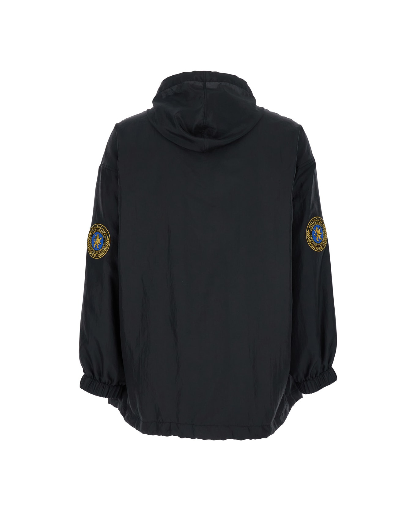 Black Jacket With Logo Lettering On The Front And Logo Patch On The Elbow In Tech Fabric Man - 2