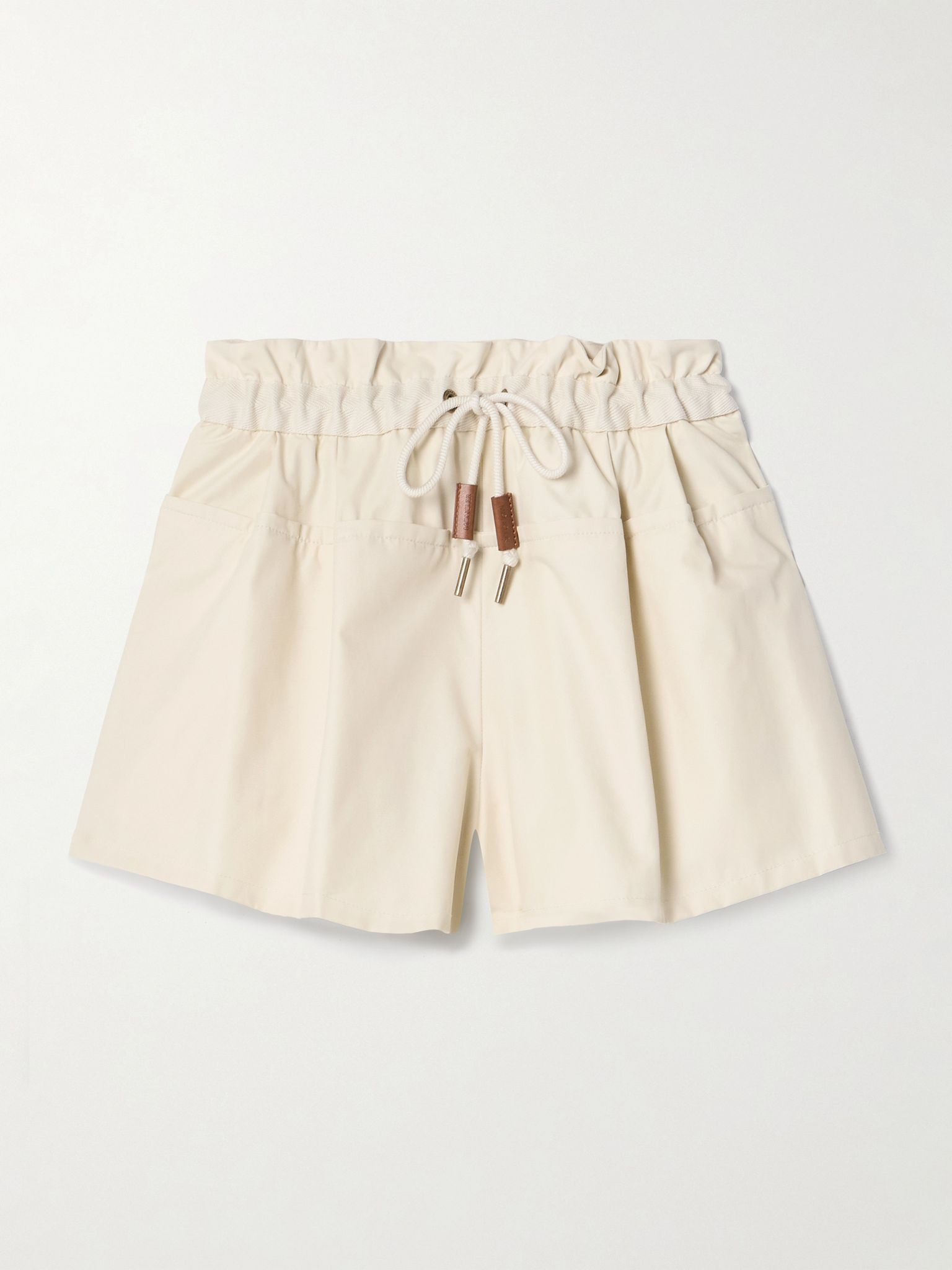 Canvas-trimmed paneled cotton-blend shell shorts Cream - 1