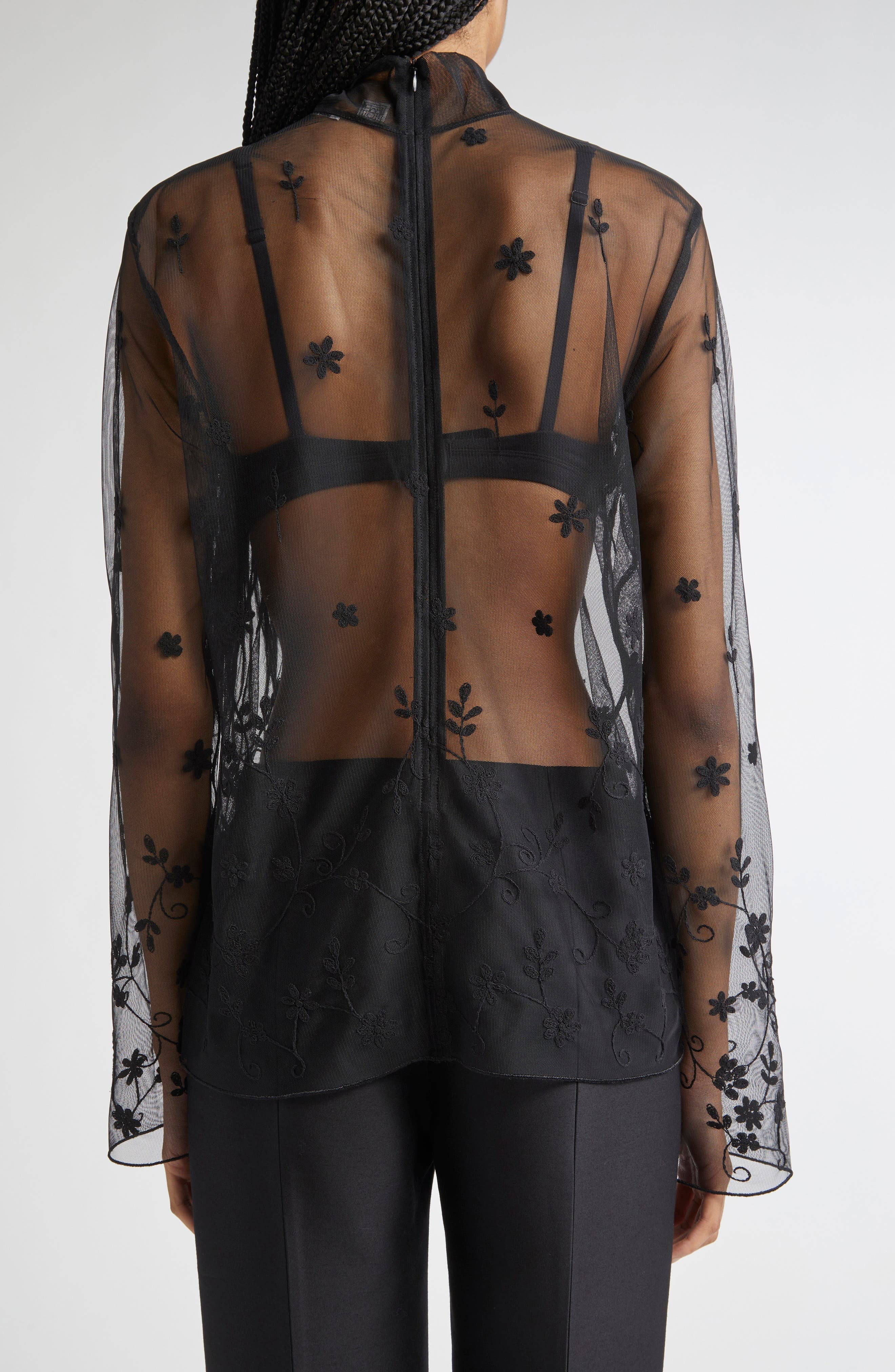 TOTEME Floral Embroidered Tulle Top in Black/Black at Nordstrom - 3