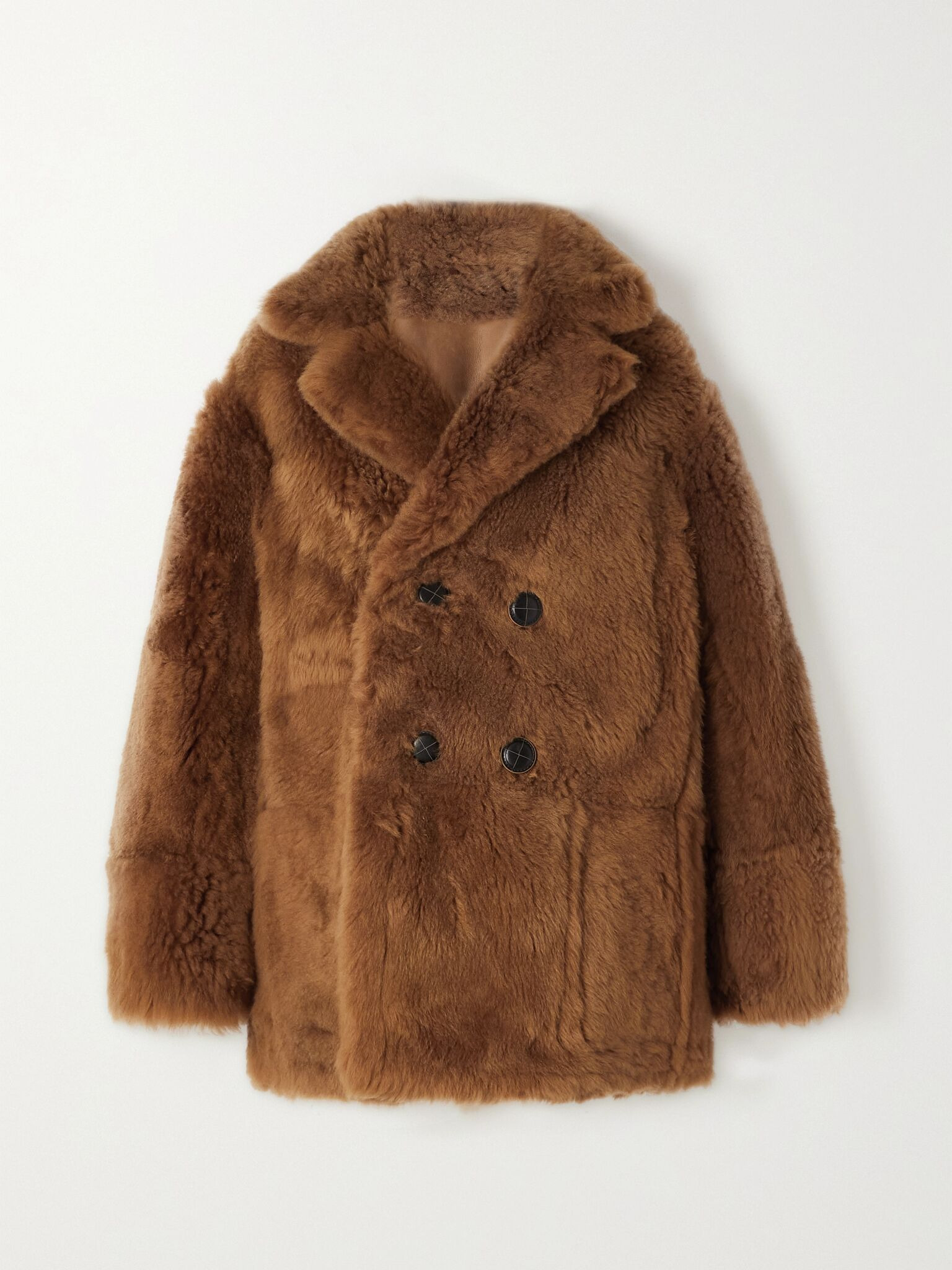 Double-breasted reversible shearling and leather coat Camel - 1
