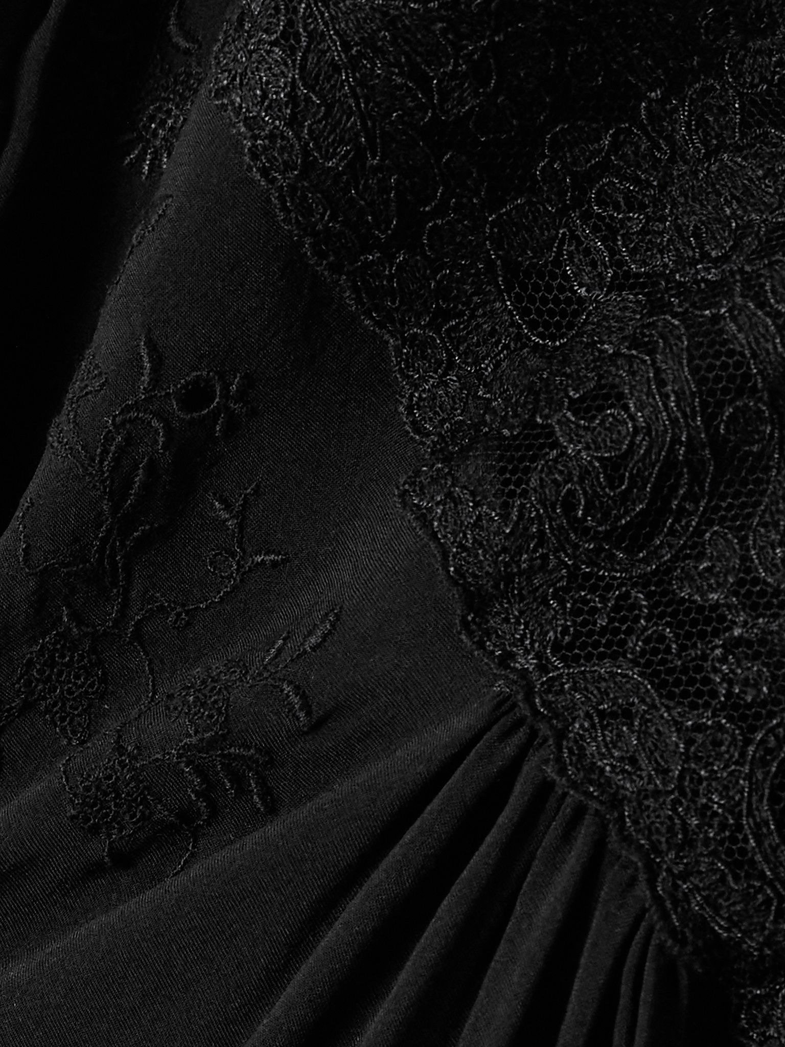 Lace-trimmed organic silk-charmeuse midi dress Black - 5