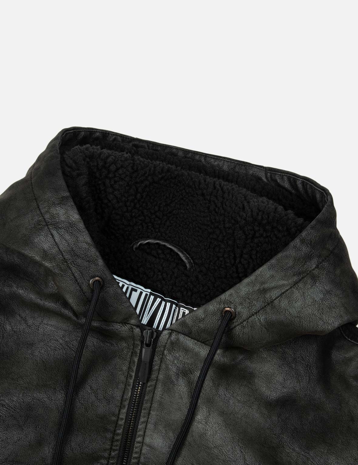 Hooded Grain Pattern Regular Fit Leather Bomber Jacket - 9