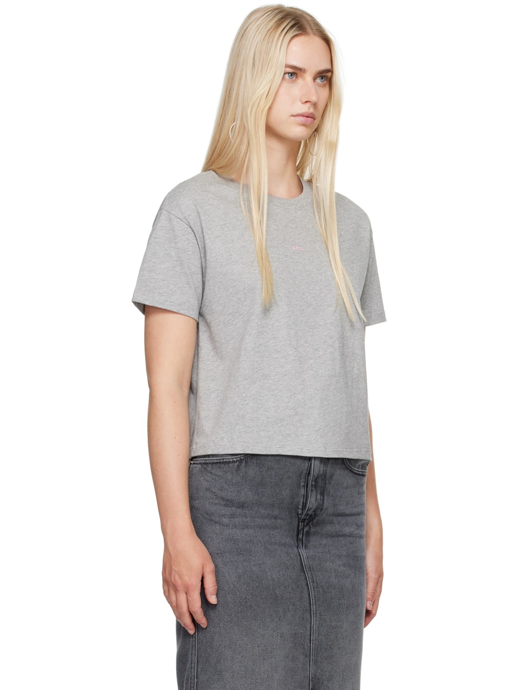 Gray Boxy Printed Micro Logo T-Shirt - 2