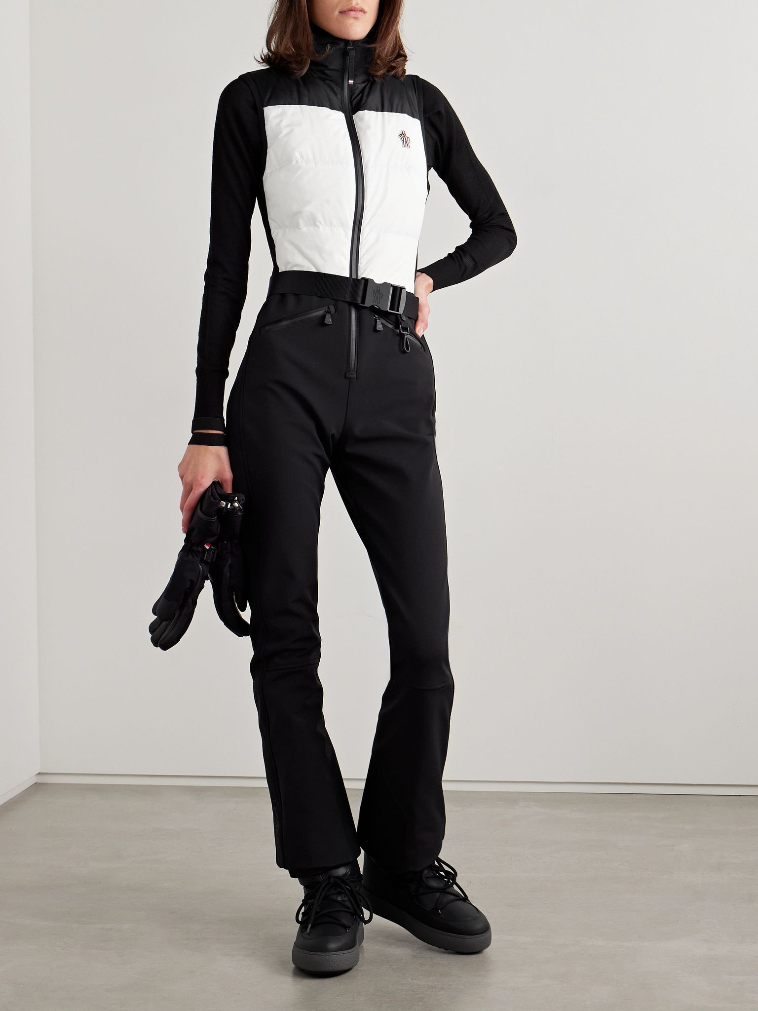 Belted paneled quilted down ski suit Black - 2