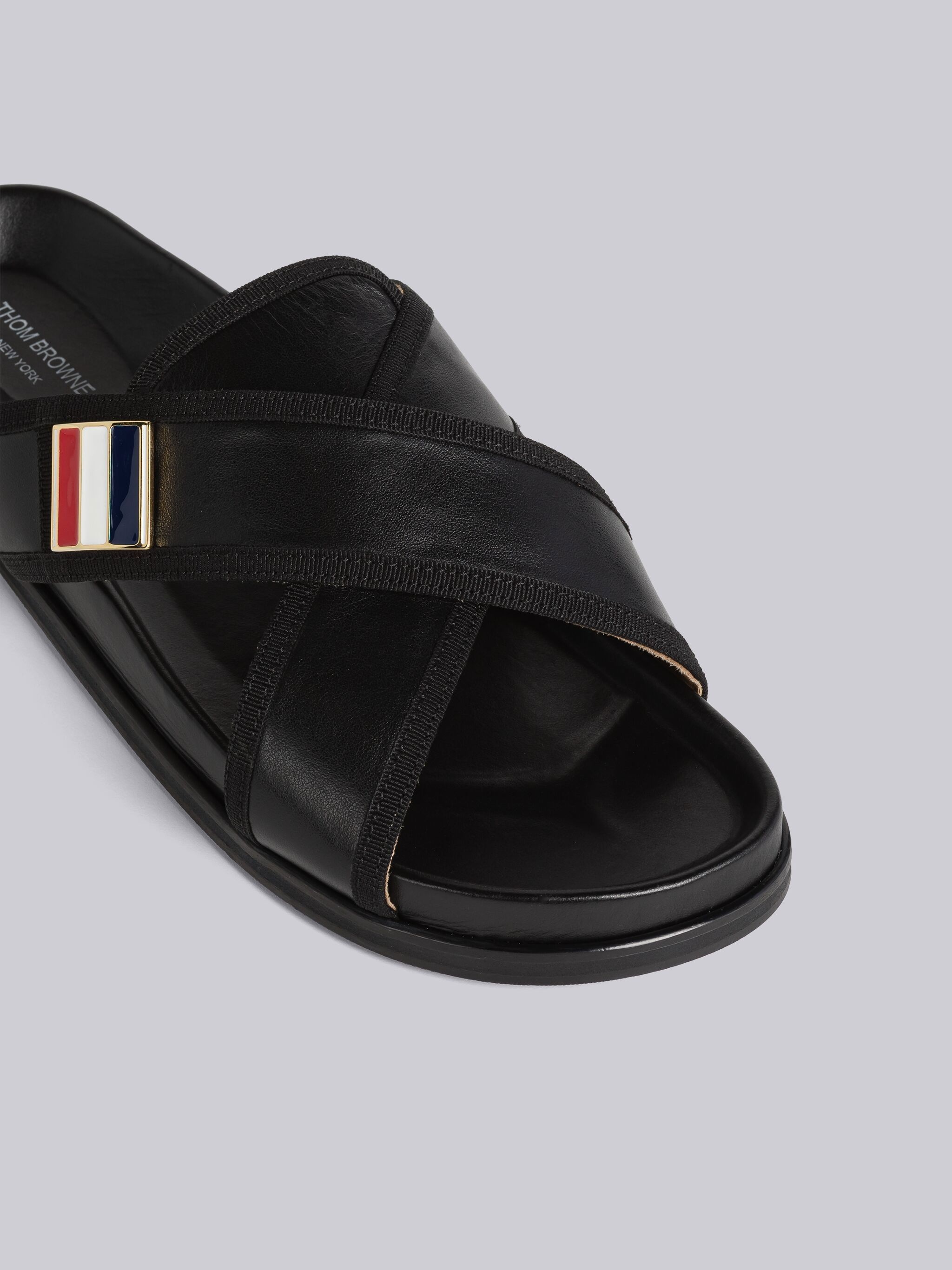 Thom Browne Vitello Calf Enamel Criss Cross Loafer Sandal  display picture 1
