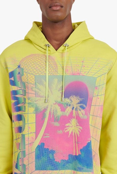 Oversized lime-green cotton sweatshirt with multicolor Balmain logo print - 8