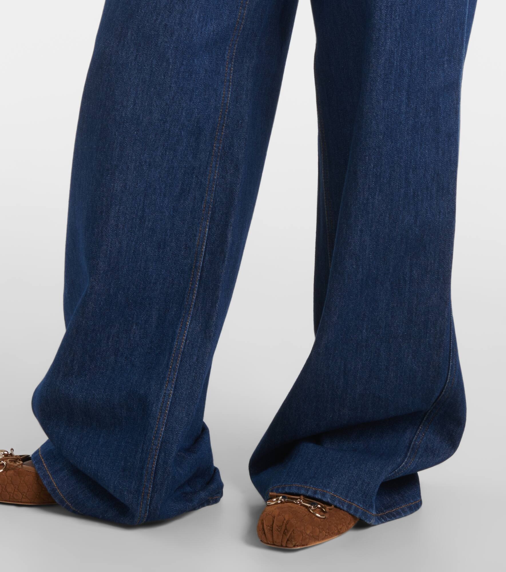 Leather-trimmed wide-leg jeans - 5