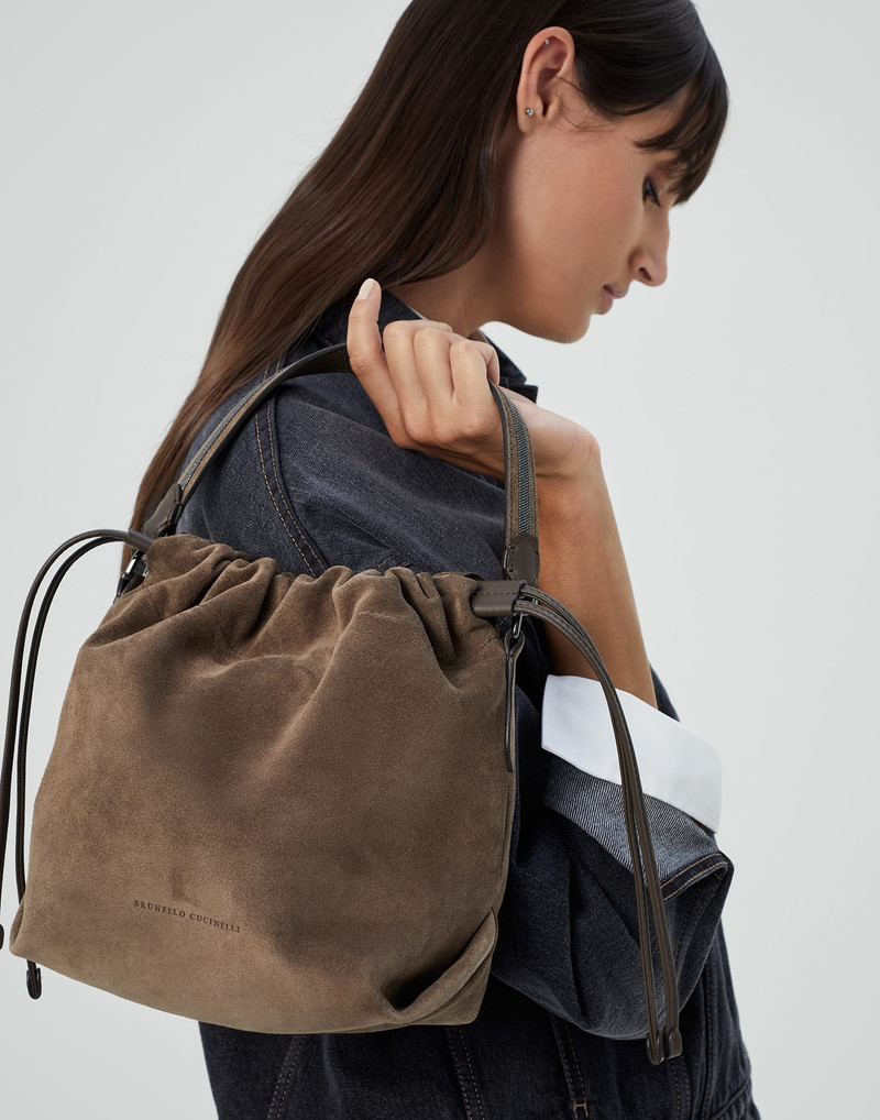 Suede bucket bag with Precious handle 4