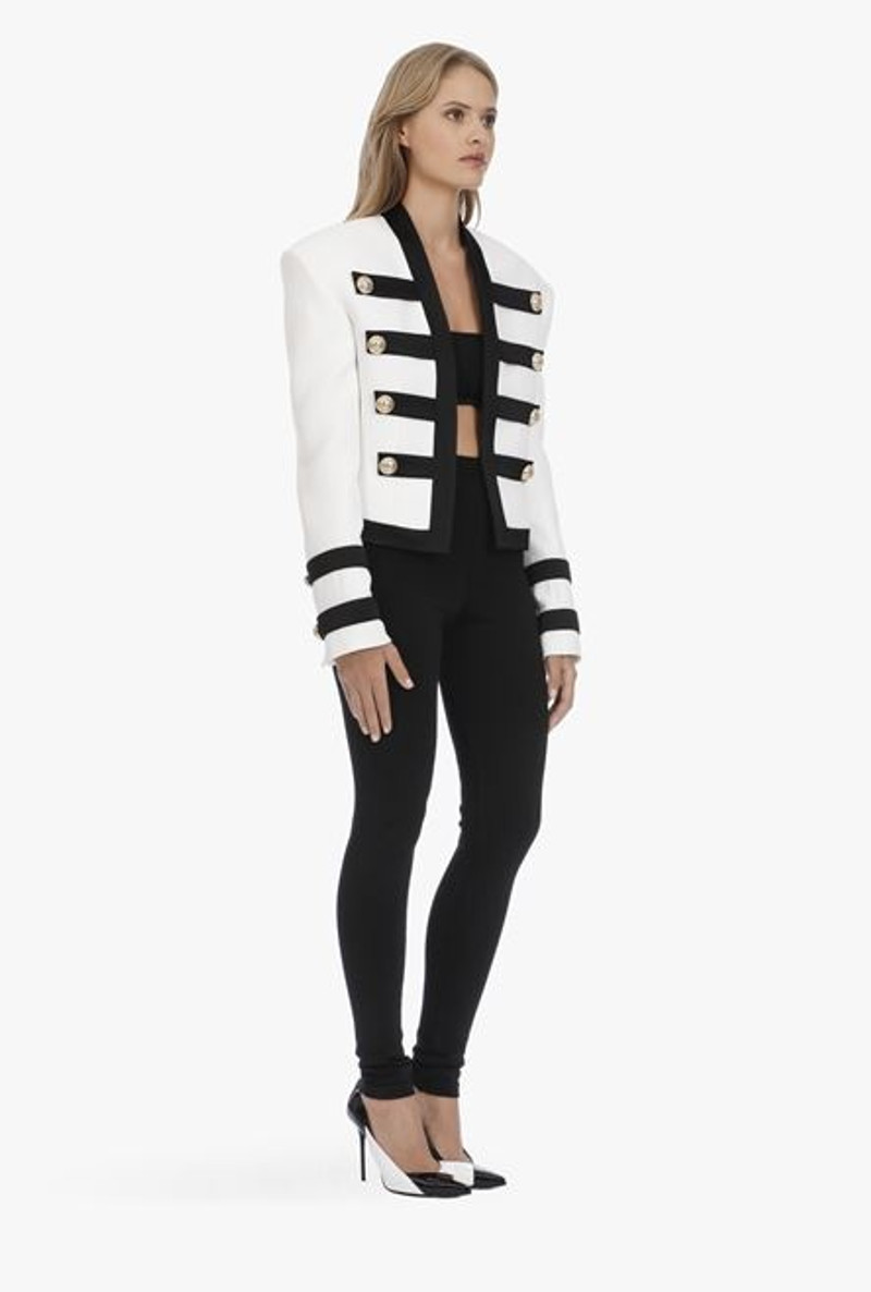 White and black viscose military jacket with gold-tone buttons 7