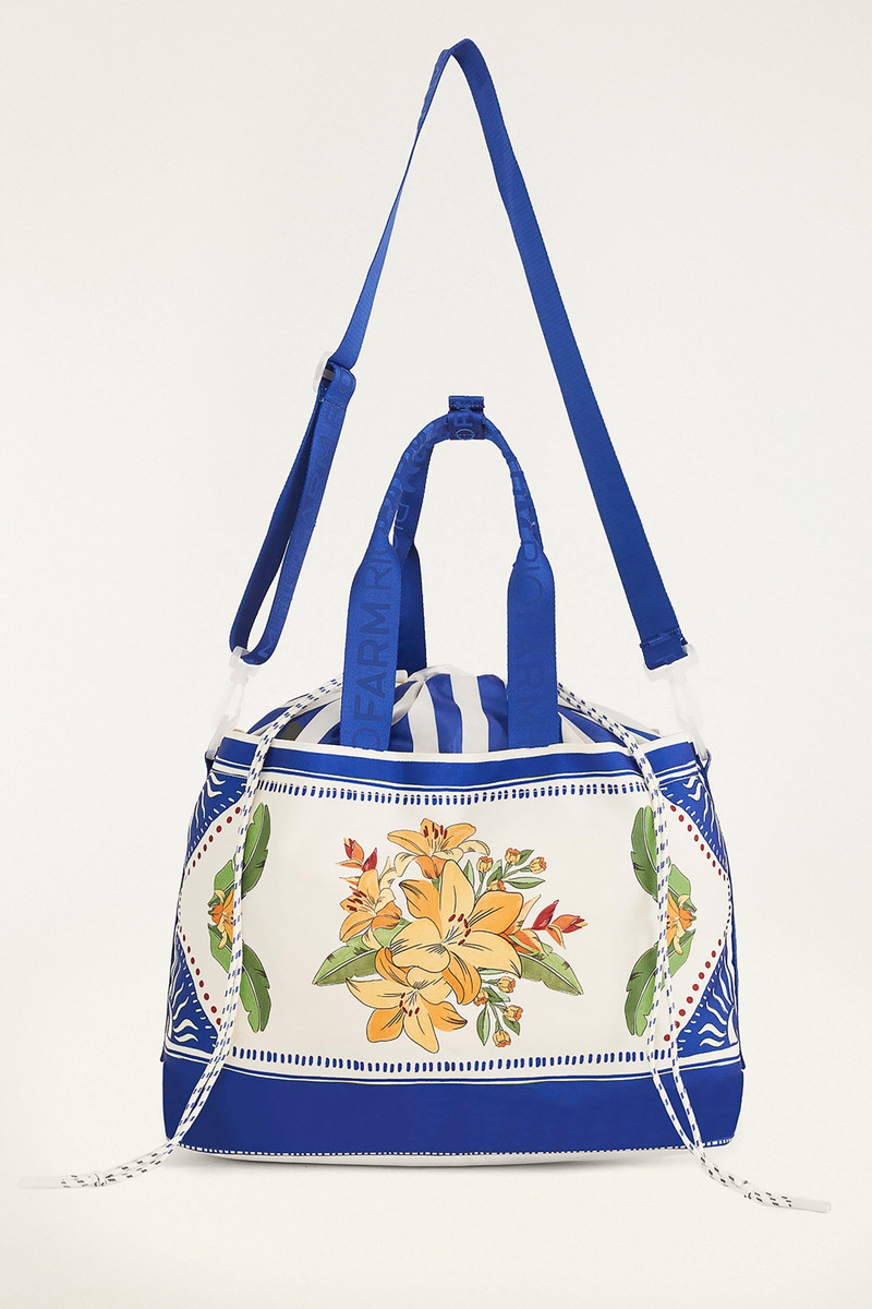 FARM RIO Blue Carioca Tropical Destiny Drawstring Tote Bag outlook