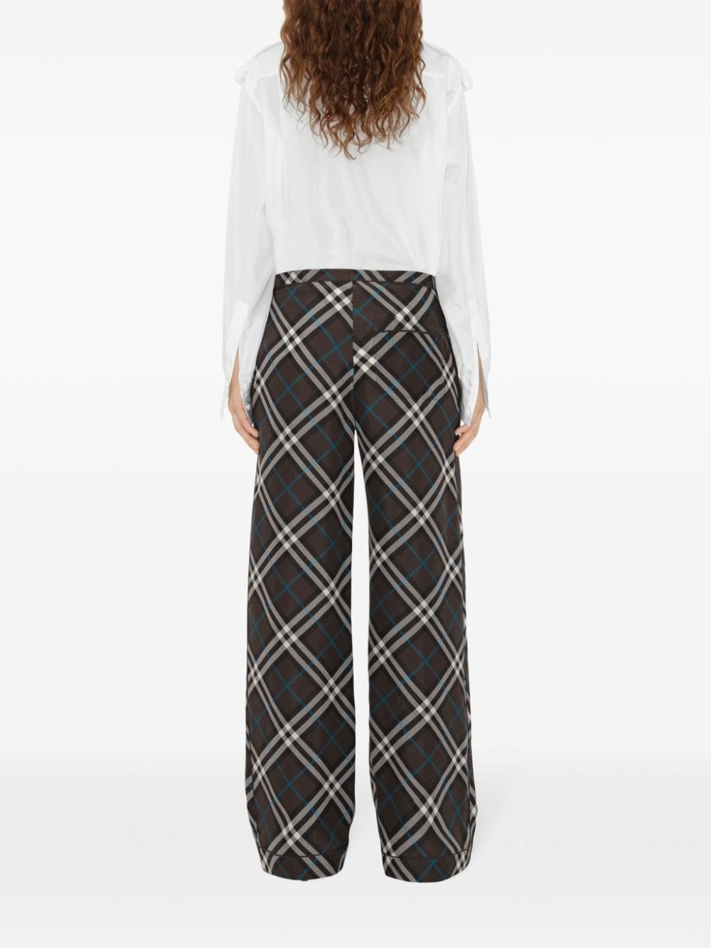 check-pattern silk trousers - 4