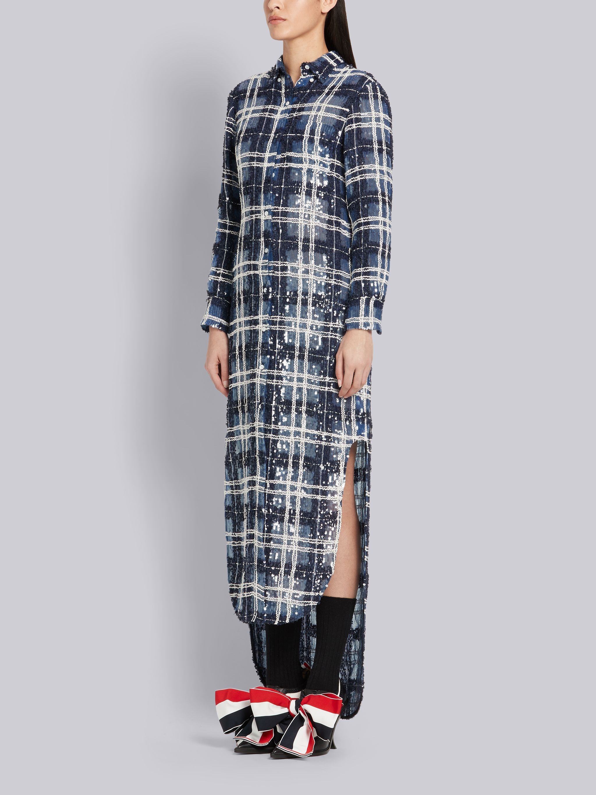 TB TARTAN SHEER SEQUIN SHIRTDRESS - 2