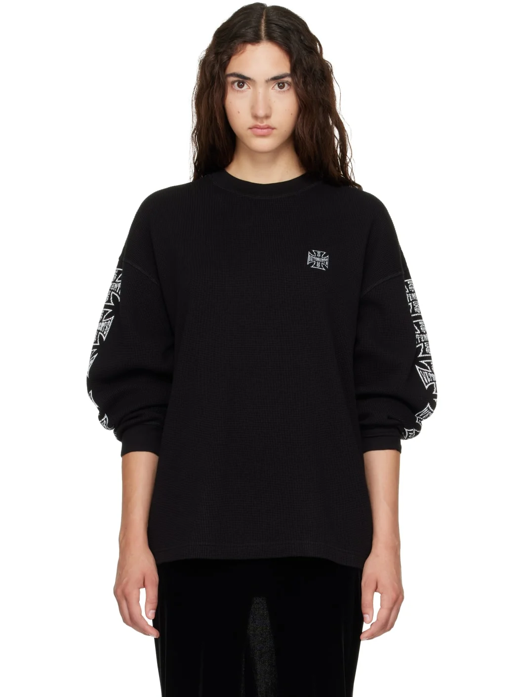 Black Biker Cross Logo Long Sleeve T-shirt - 1