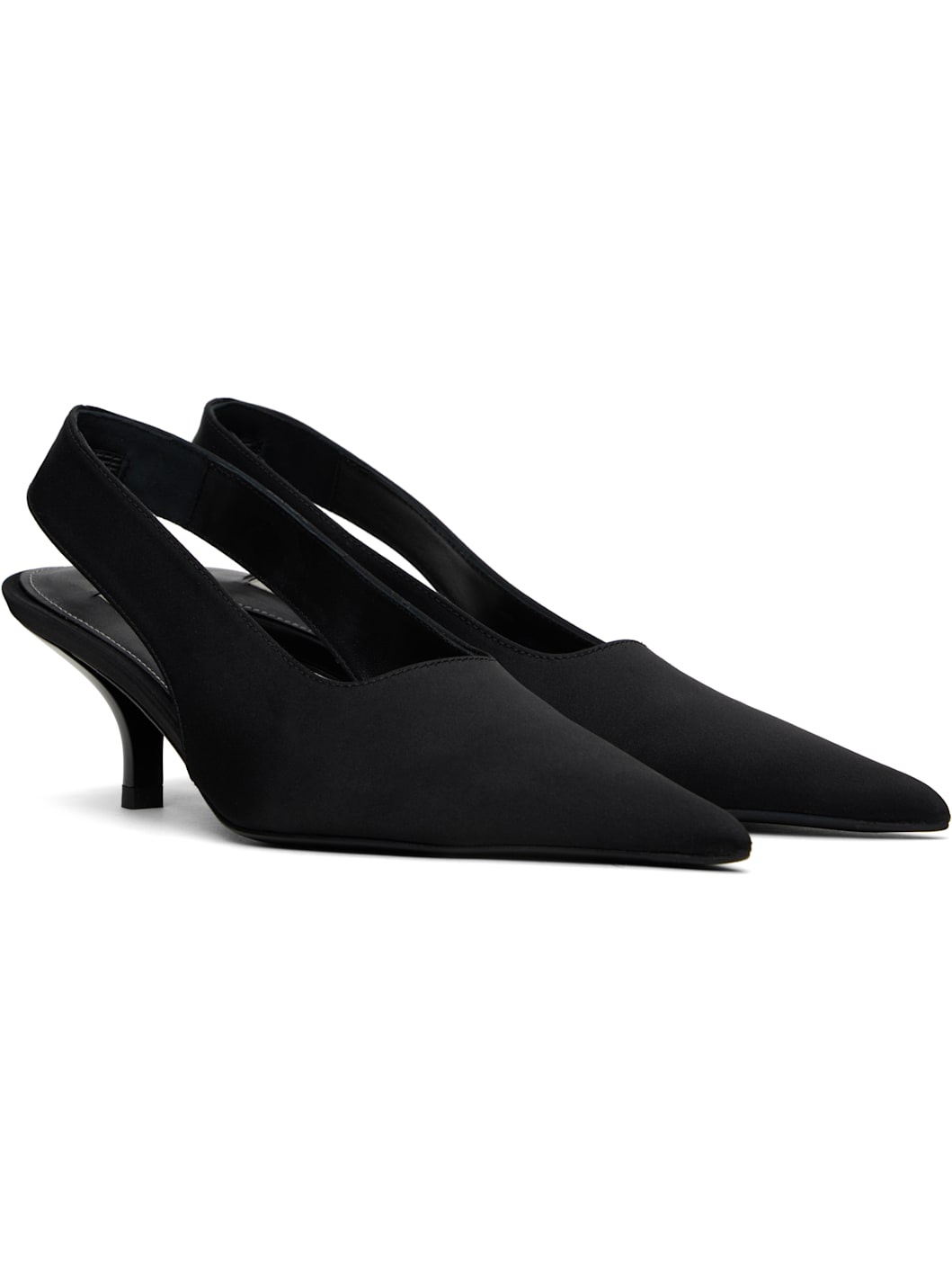 Black Classic Satin Slingback Heels - 4
