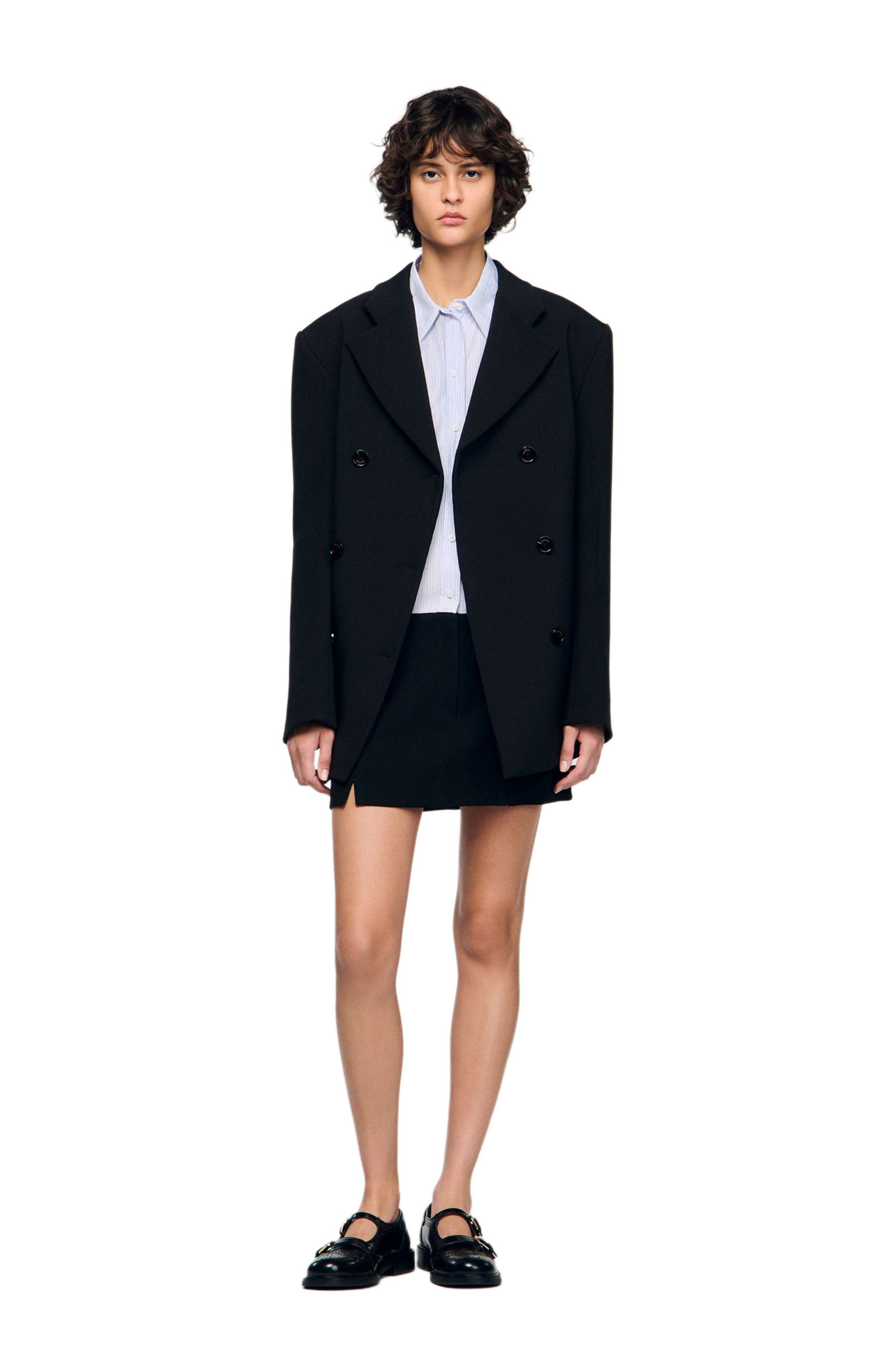 SANDRO Crossed tailored jacket in Black at Nordstrom - 6