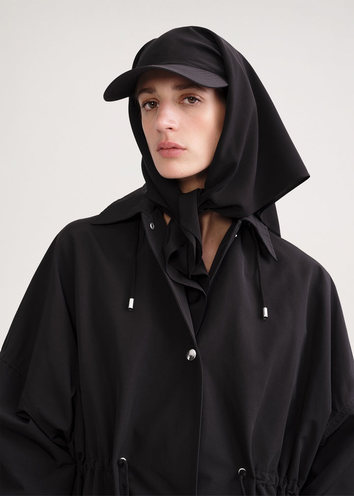 Hooded drawstring parka black - 7