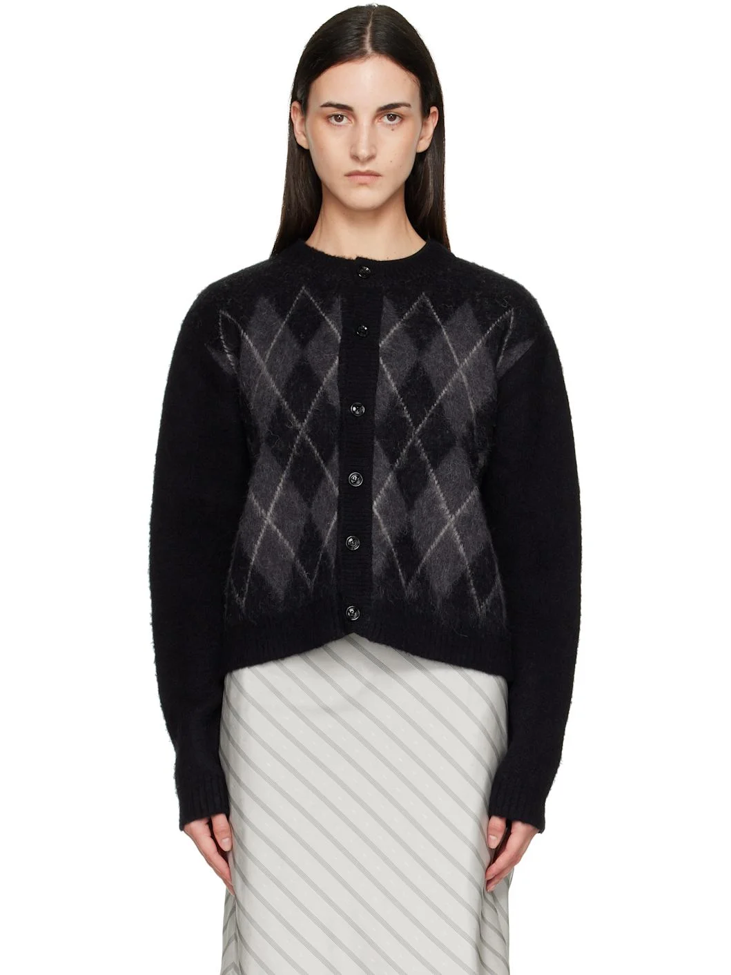 Black Brushed Argyle Cardigan - 1