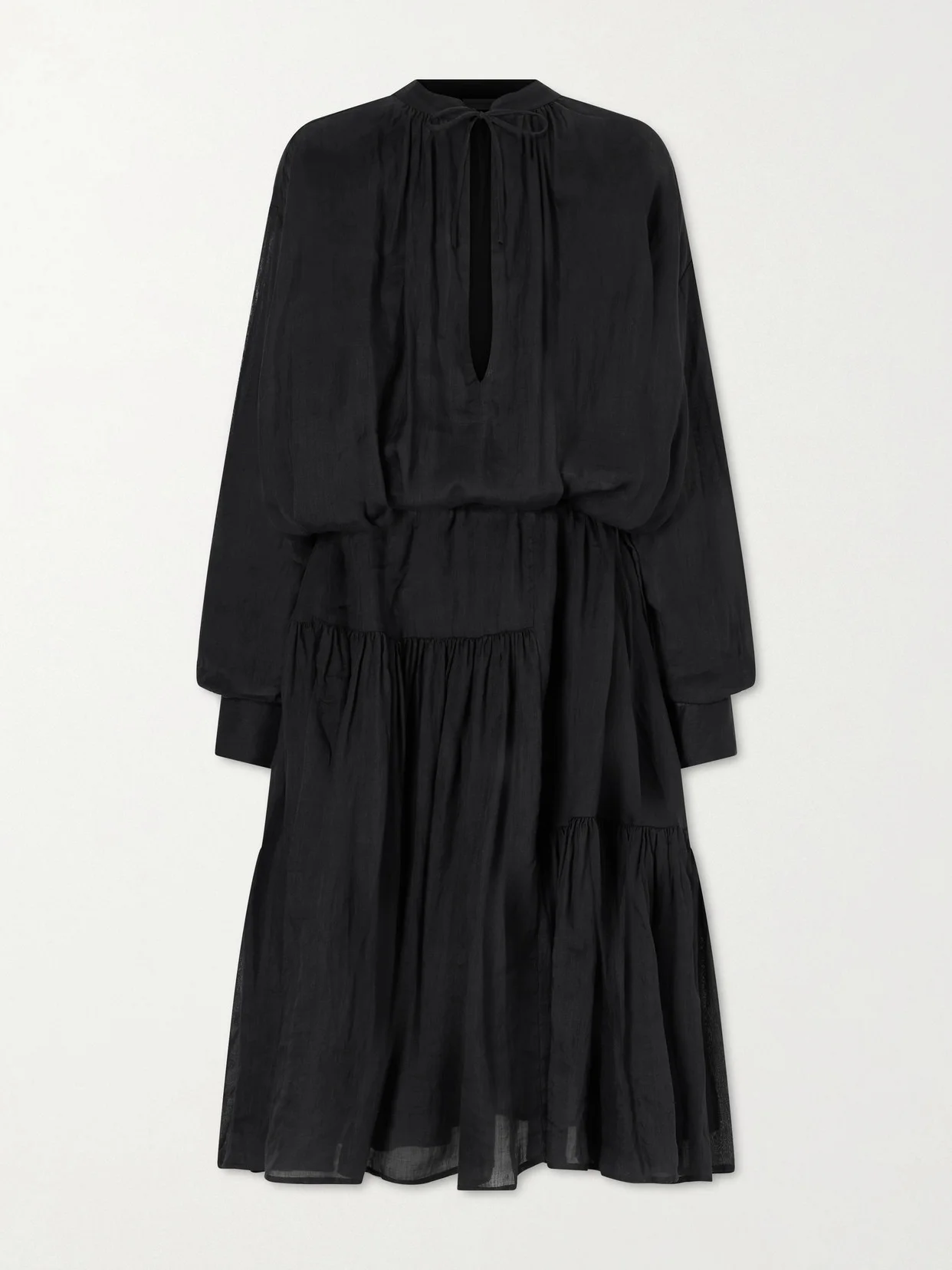 Pleated Ramie-mousseline Midi Dress - 1