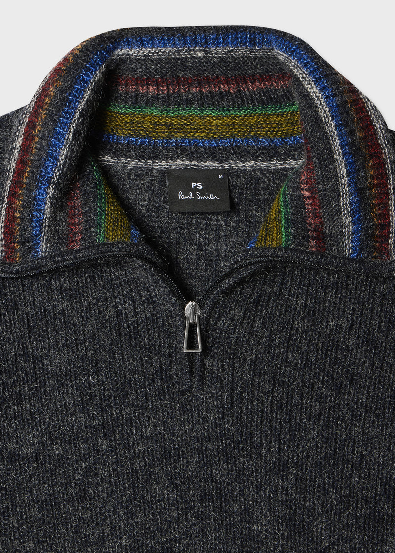 Paul Smith Dark Charcoal Cotton & Wool Blend Half-Zip Sweater outlook