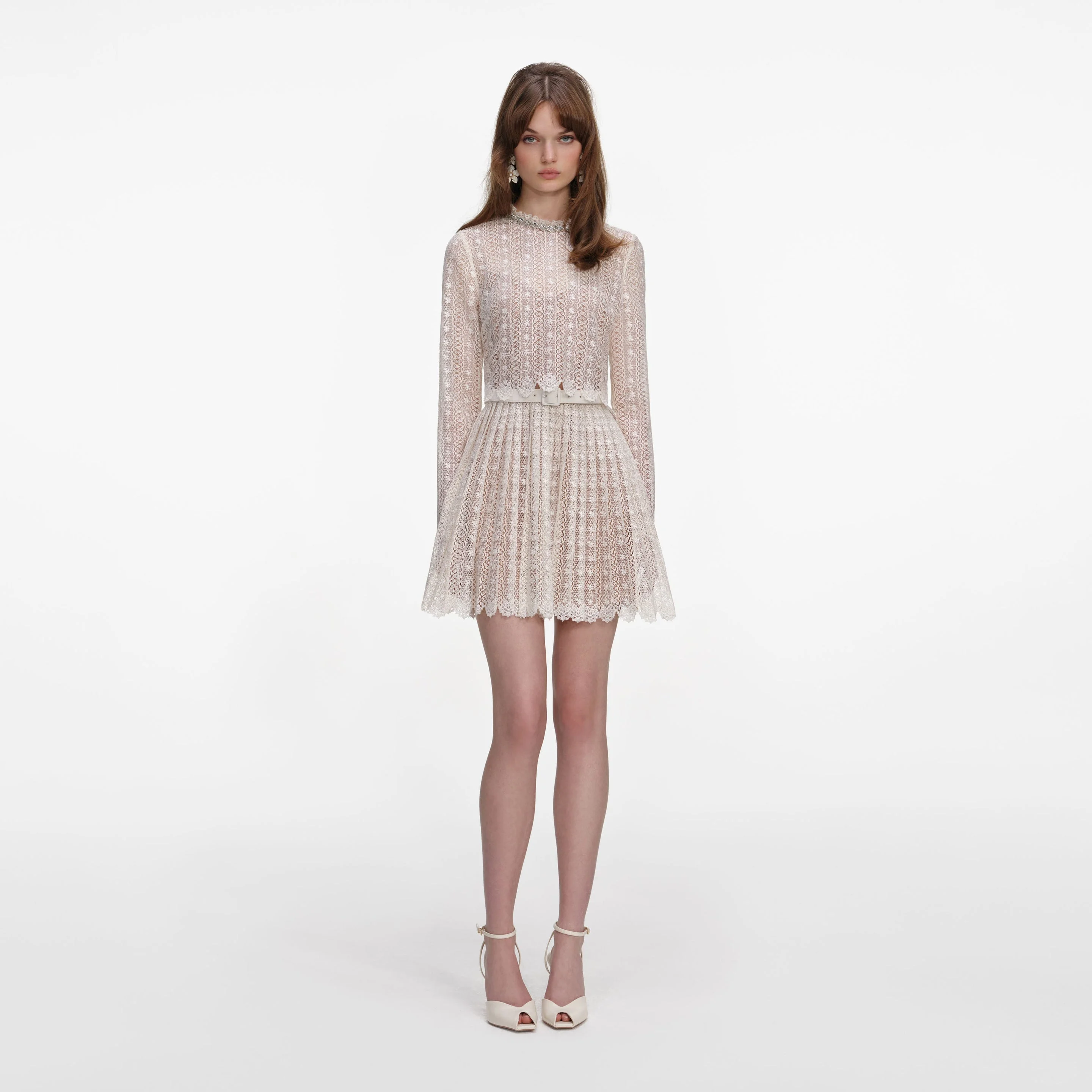 Cream Organza Lace Mini Dress - 1