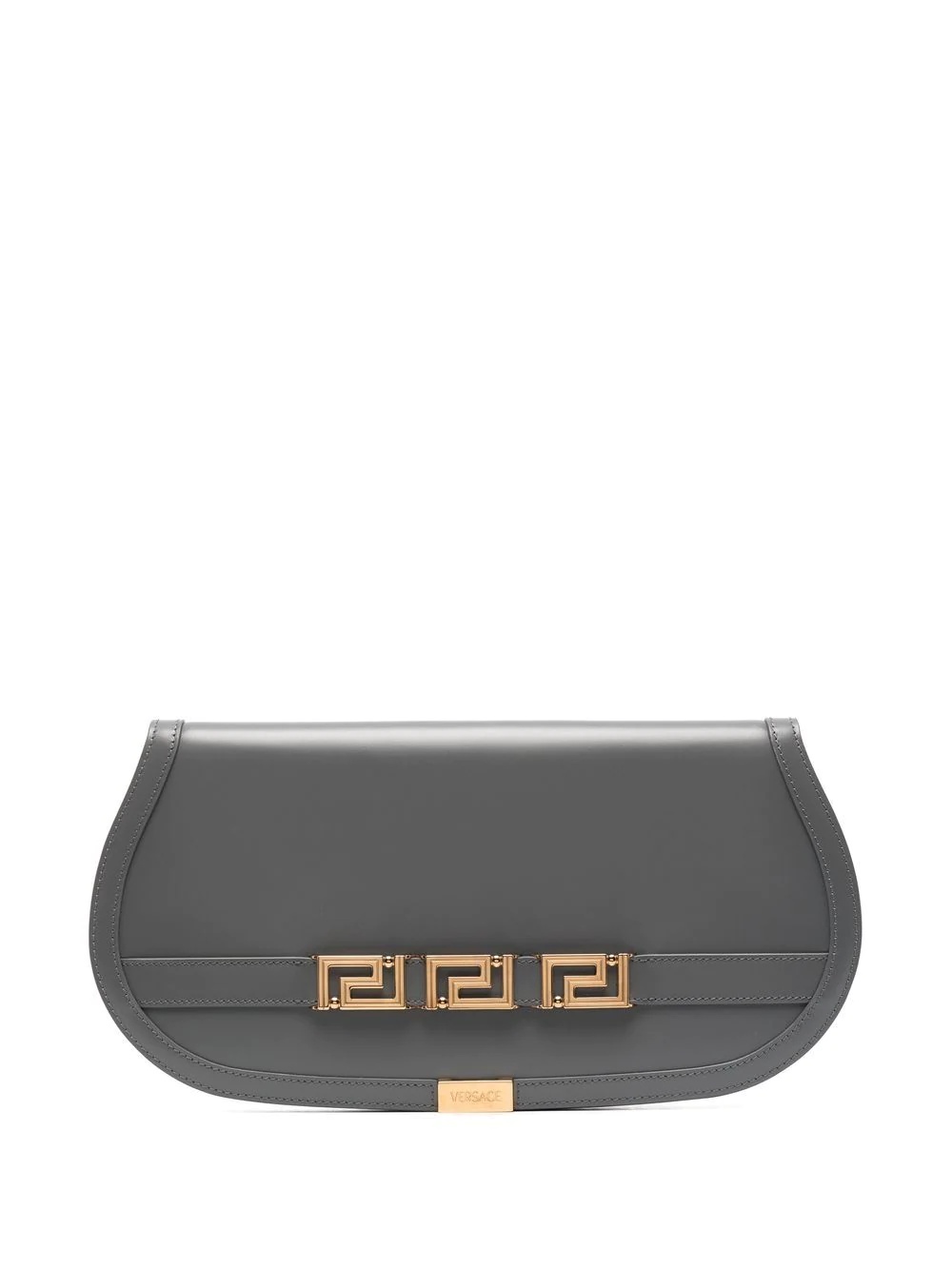 logo-plaque leather clutch bag - 1