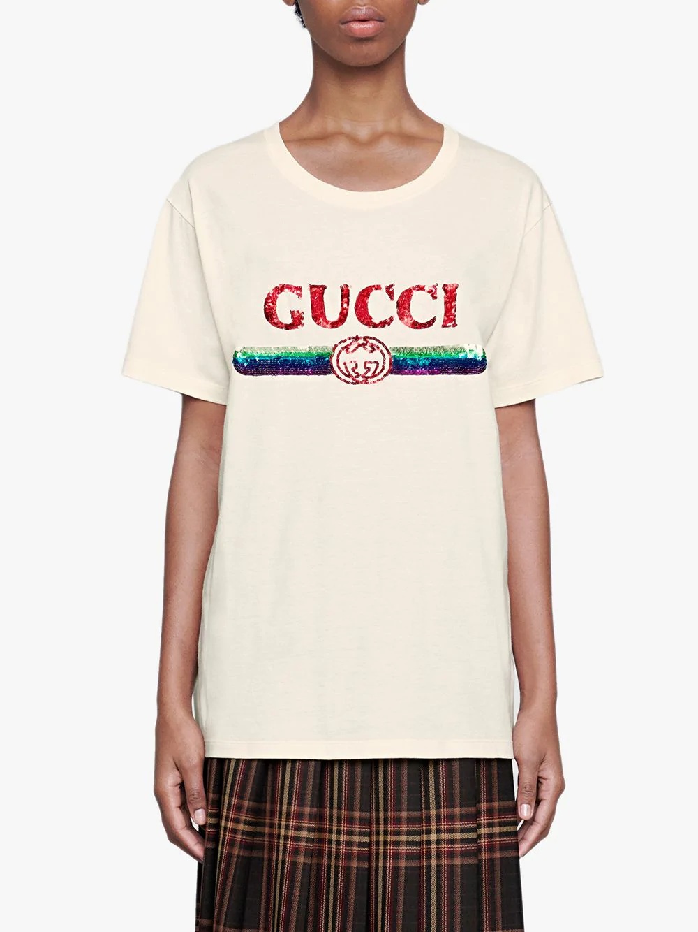 Oversize T-shirt with sequin Gucci logo - 3