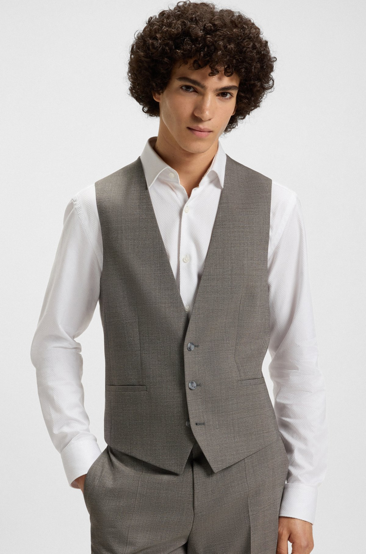 SLIM-FIT THREE-PIECE SUIT WITH SHARKSKIN WEAVE - 4