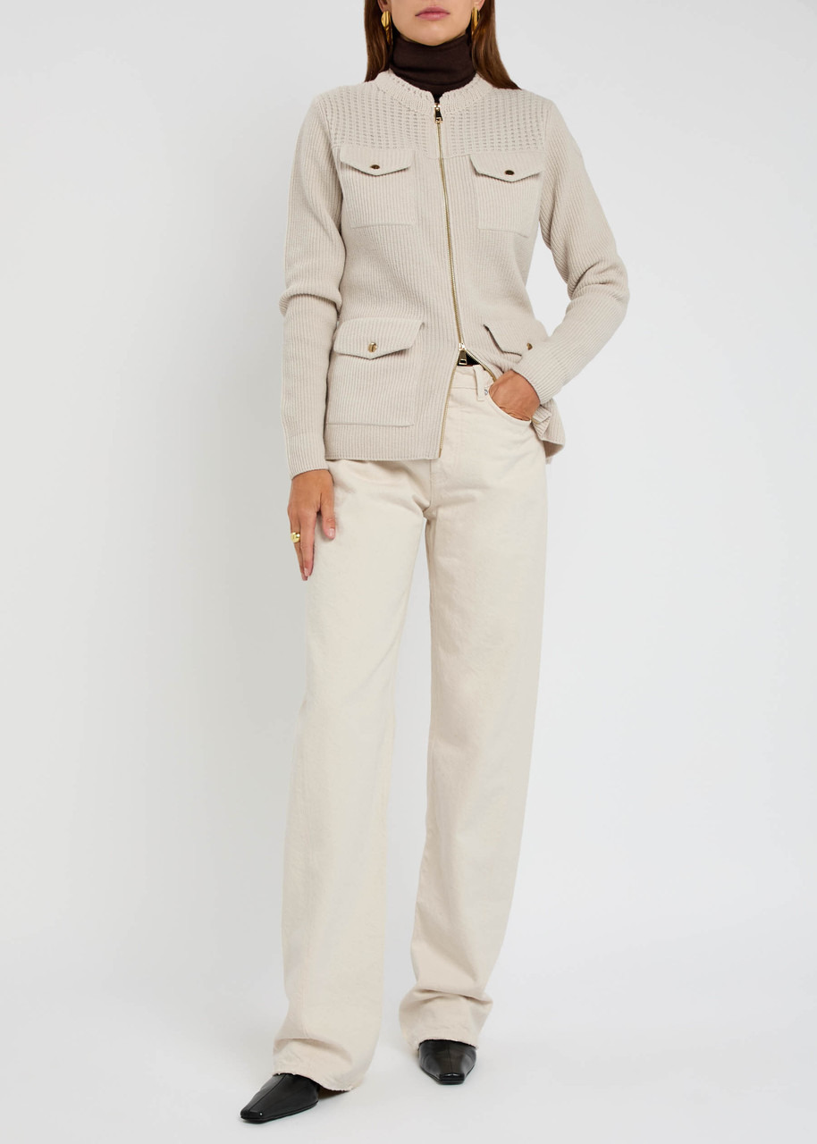 Moncler Logo Ribbed Wool and Shell Cardigan - 4