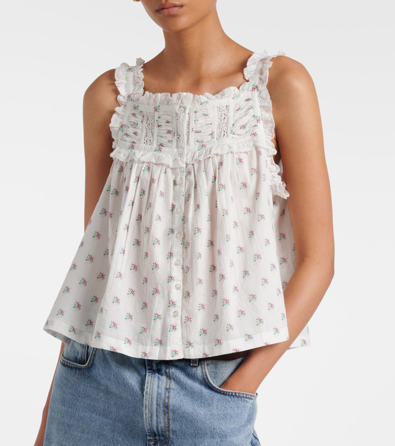DÔEN Fidella floral lace-trimmed cotton top outlook