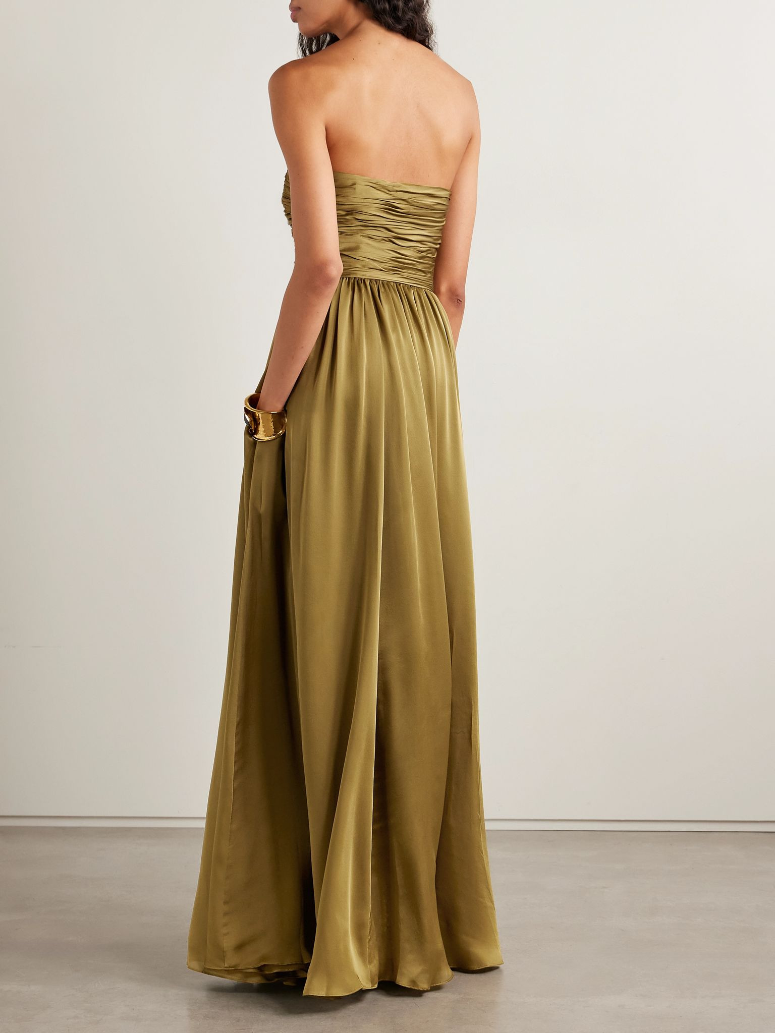 Anastasia strapless gathered silk-satin gown Brown - 3