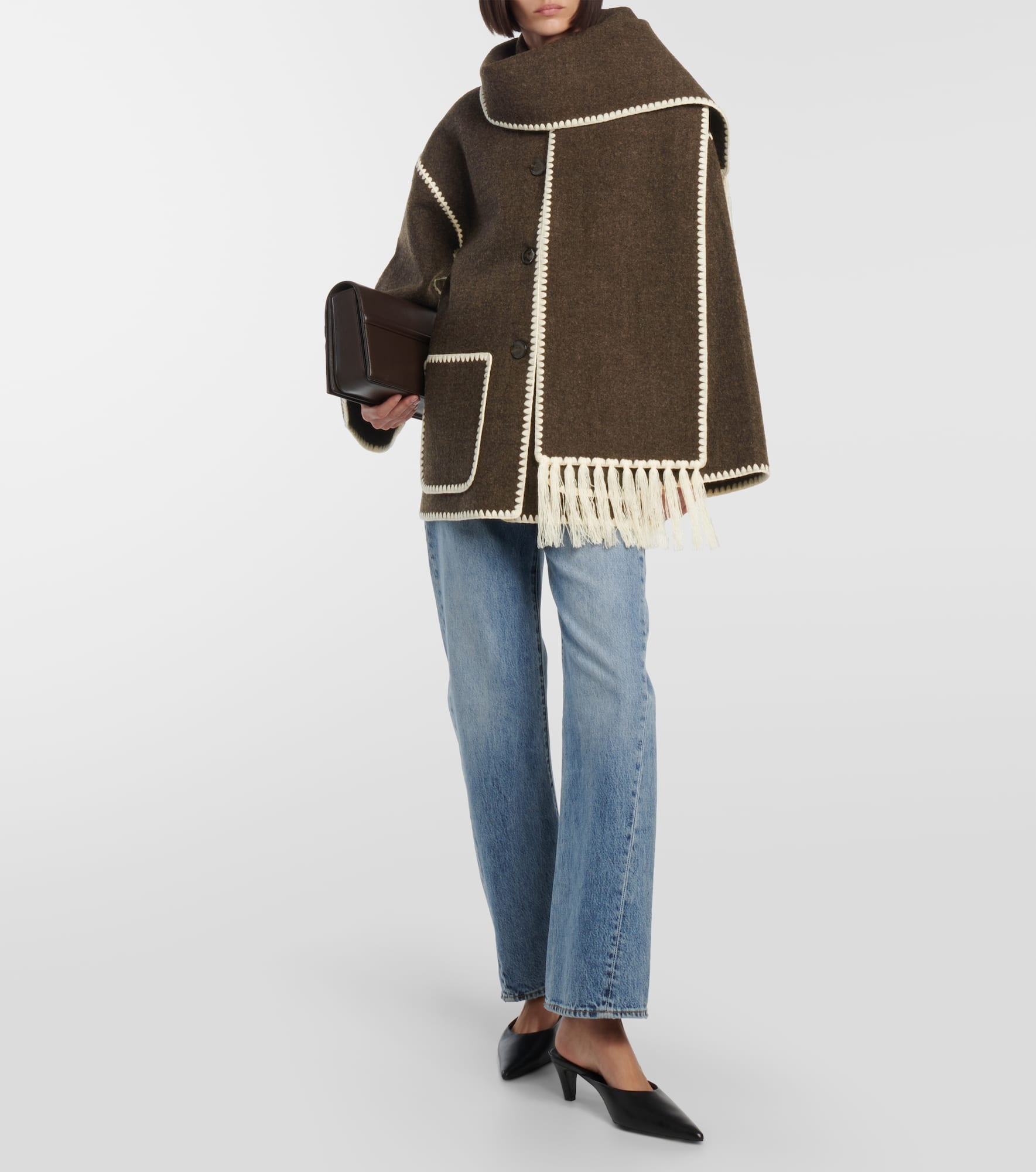 Embroidered wool-blend scarf jacket - 2