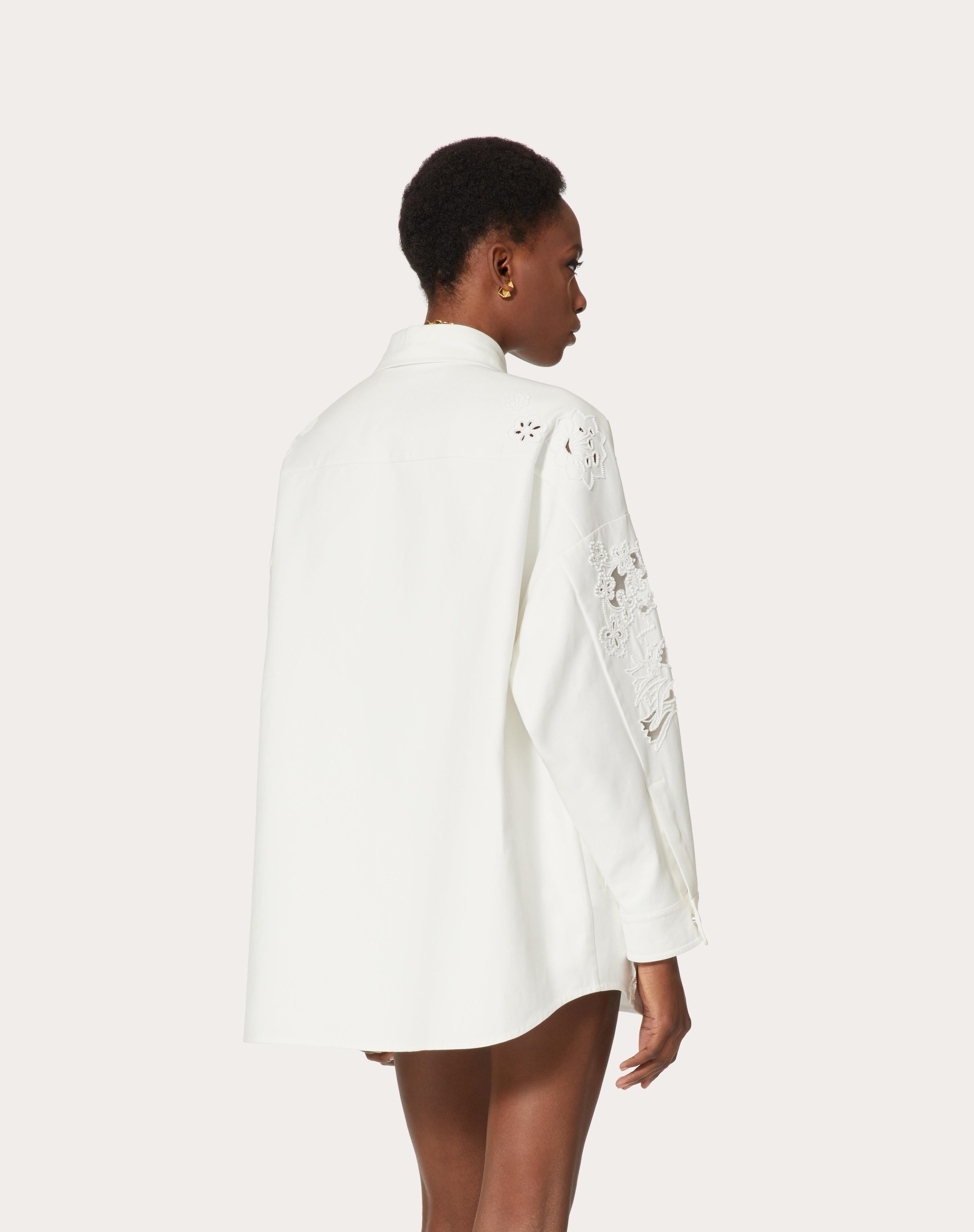 EMBROIDERED LIGHT DOUBLE SPLITTABLE GABARDINE OVERSHIRT - 4